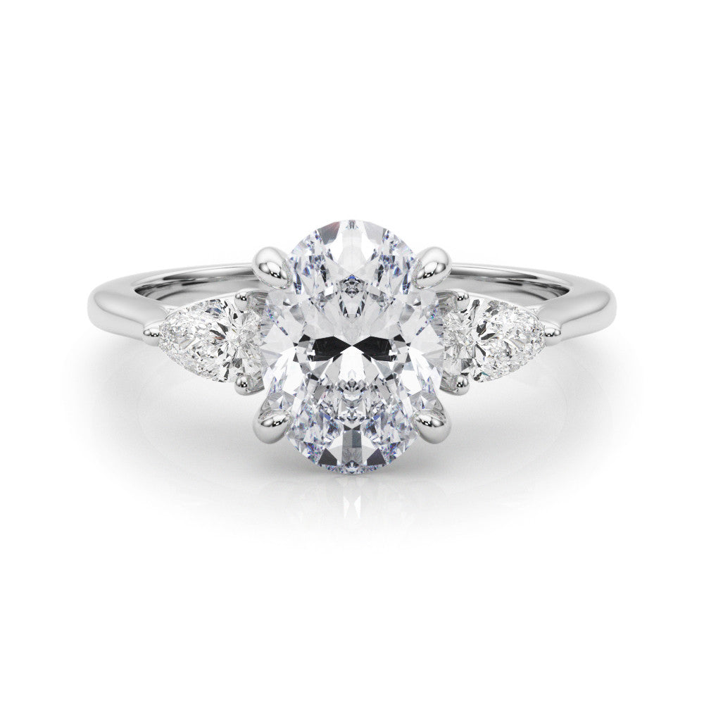 Three Stone Oval & Pear Diamond Engagement Ring 14k White Gold 1.00ct | 8x6mm Lab-Grown Diamond Karat Designs