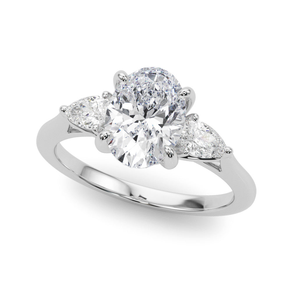 Three Stone Oval & Pear Diamond Engagement Ring Lab-Grown Diamond Karat Designs