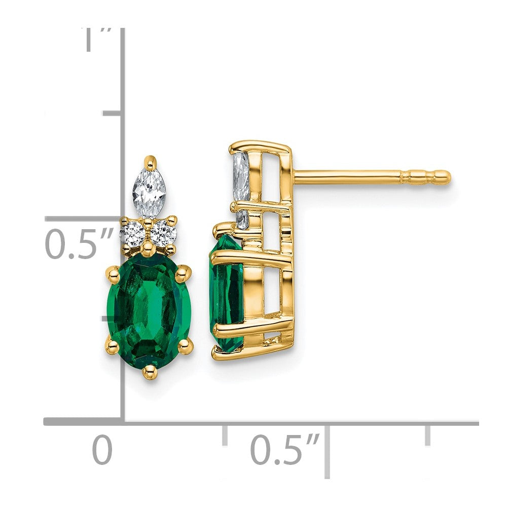 Oval Lab-Created Emerald & Luster Diamond Stud Earrings in 14k Gold Birthstone
