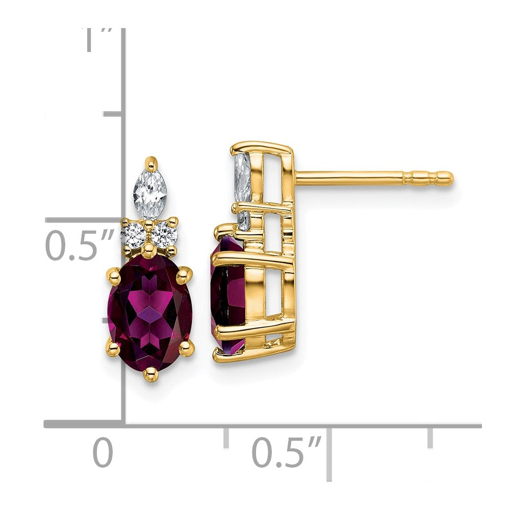 Oval Rhodolite Garnet and Diamond Stud Earrings in 14k Gold Birthstone