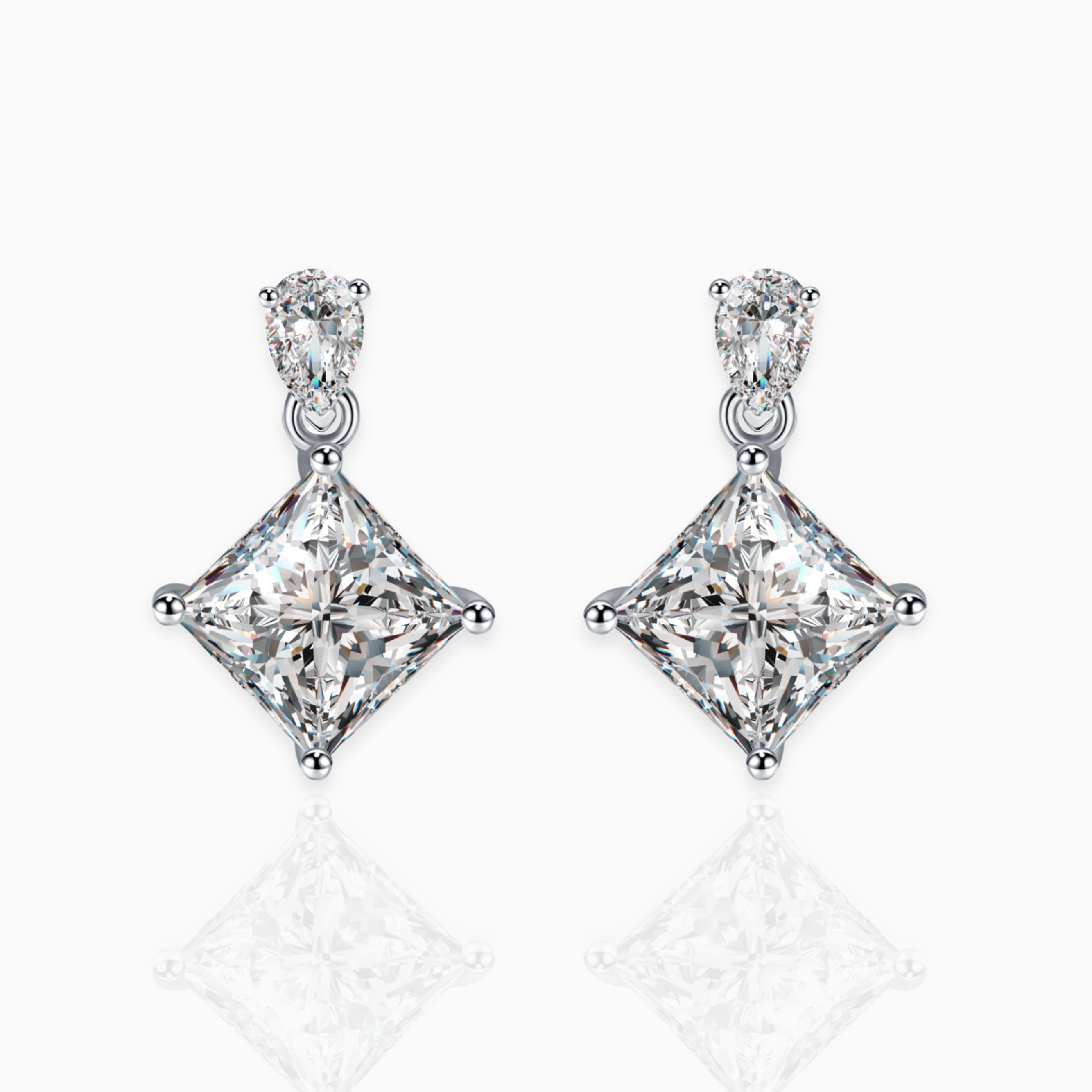 Pear and Princess Moissanite Two Stone Drop Stud Earrings Moissanite