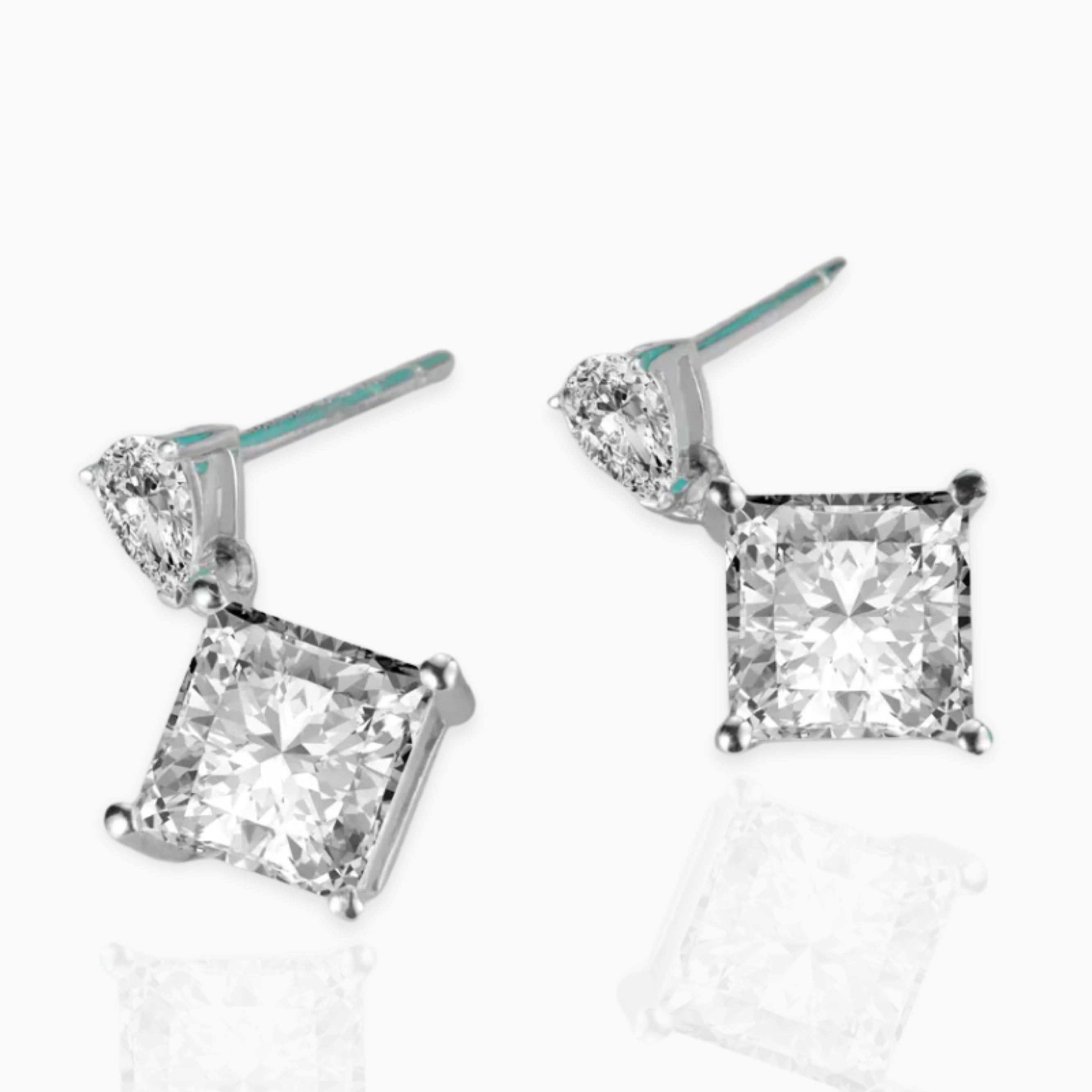 Pear and Princess Moissanite Two Stone Drop Stud Earrings Moissanite
