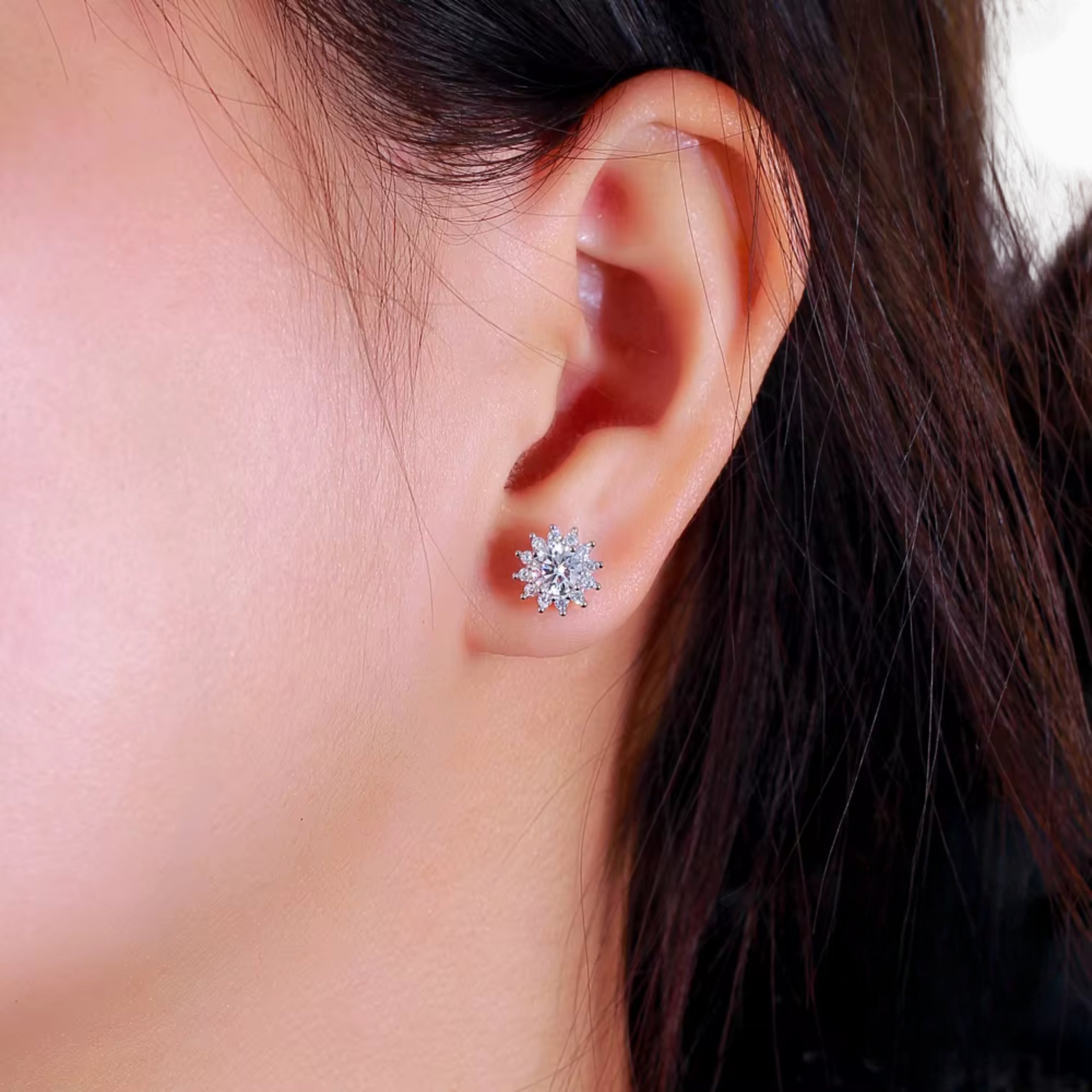 2.0ct.tw Moissanite Diamond Flower Stud Earrings For Women Moissanite