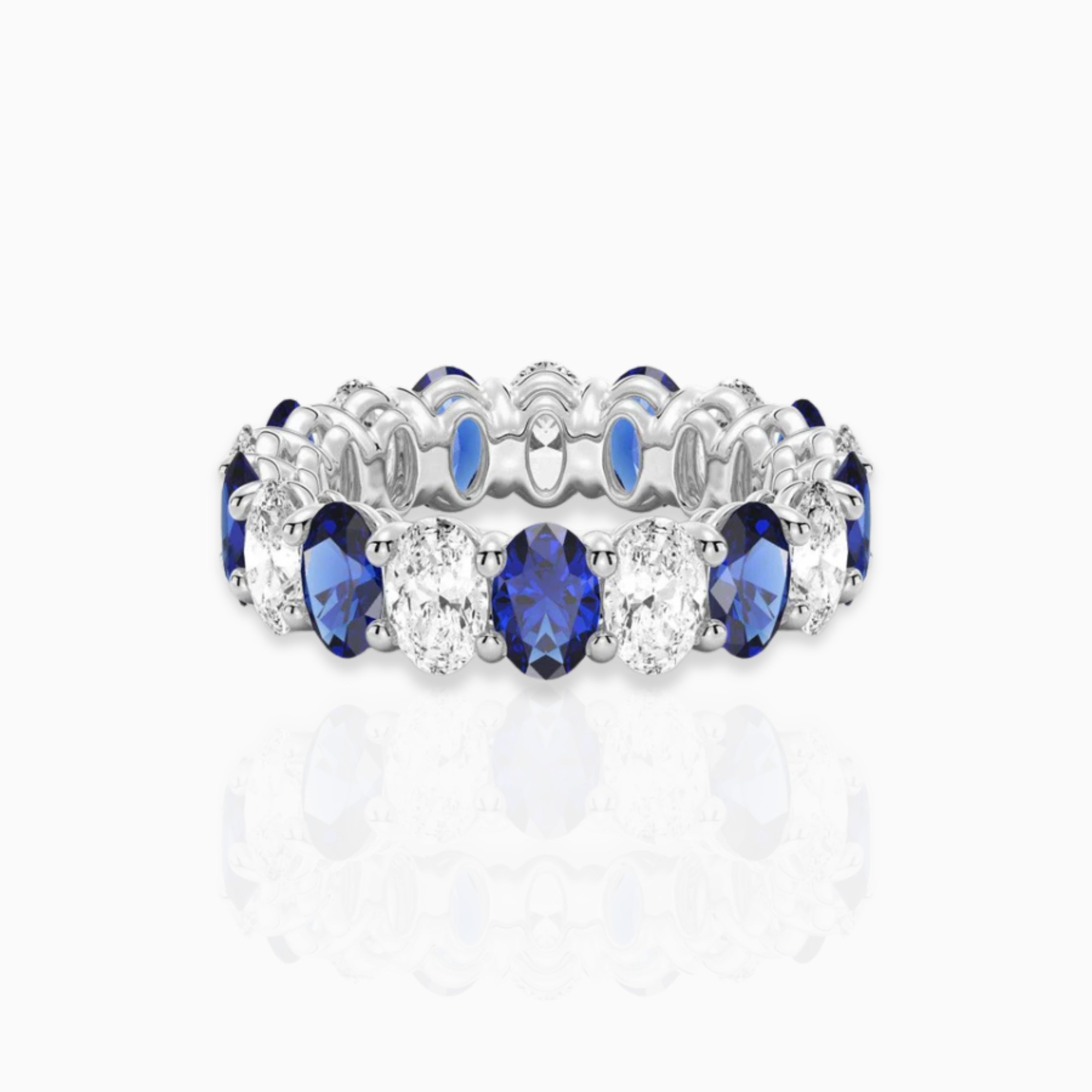 6.6 CT Lab Grown Oval Blue Sapphire Moissanite & CZ Eternity Band 925 Sterling Silver 7 6.60ct | 3x5mm Moissanite