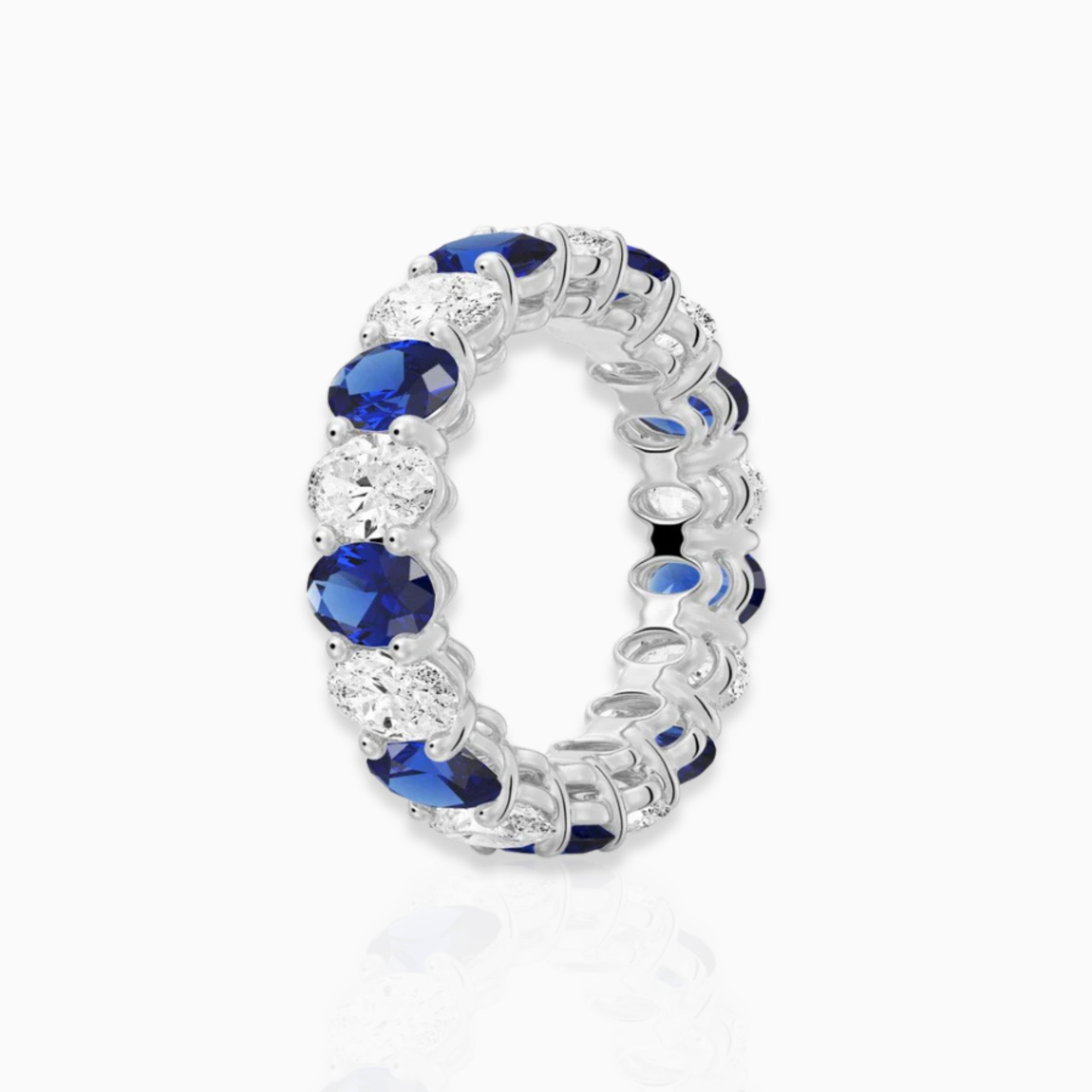 6.6 CT Lab Grown Oval Blue Sapphire Moissanite & CZ Eternity Band Moissanite