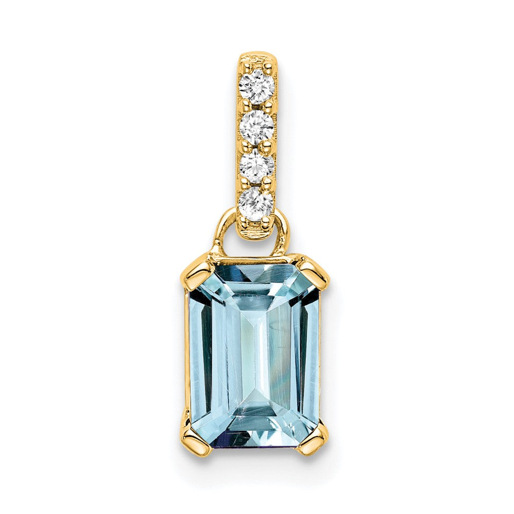 Emerald-Cut Aquamarine & Diamond Solitaire Pendant Birthstone Karat Designs