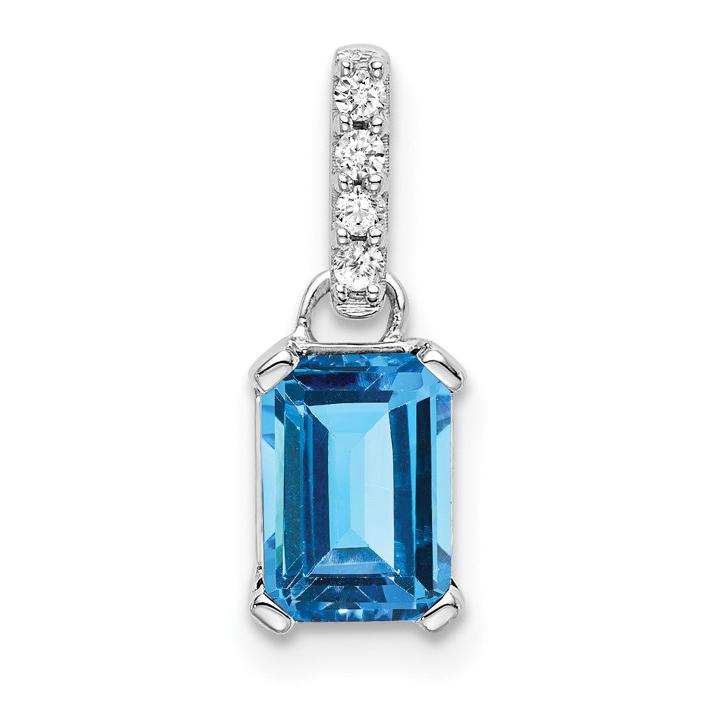 Emerald-Cut Blue Topaz & Diamond Solitaire Pendant Birthstone Karat Designs