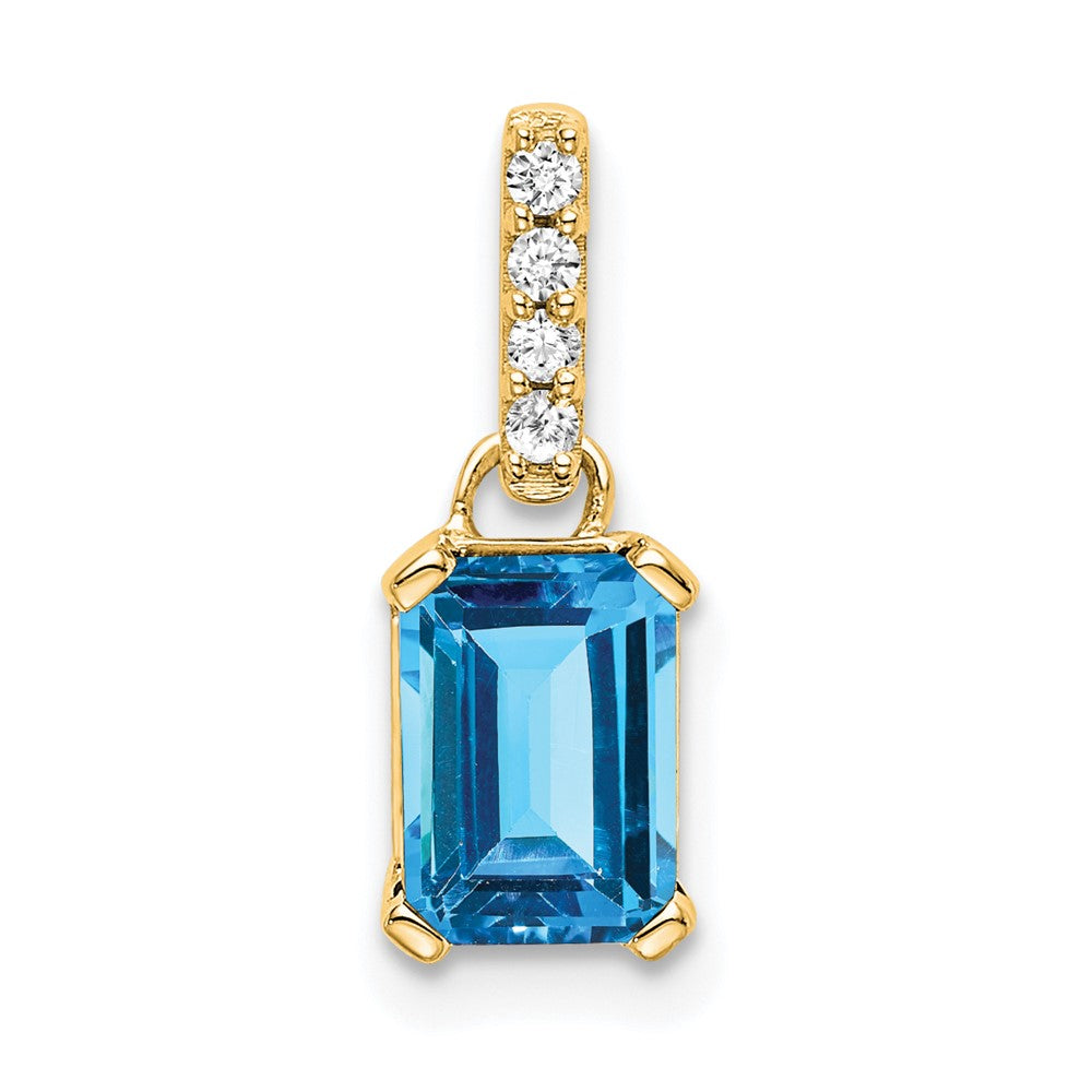 Emerald-Cut Blue Topaz & Diamond Solitaire Pendant Birthstone Karat Designs