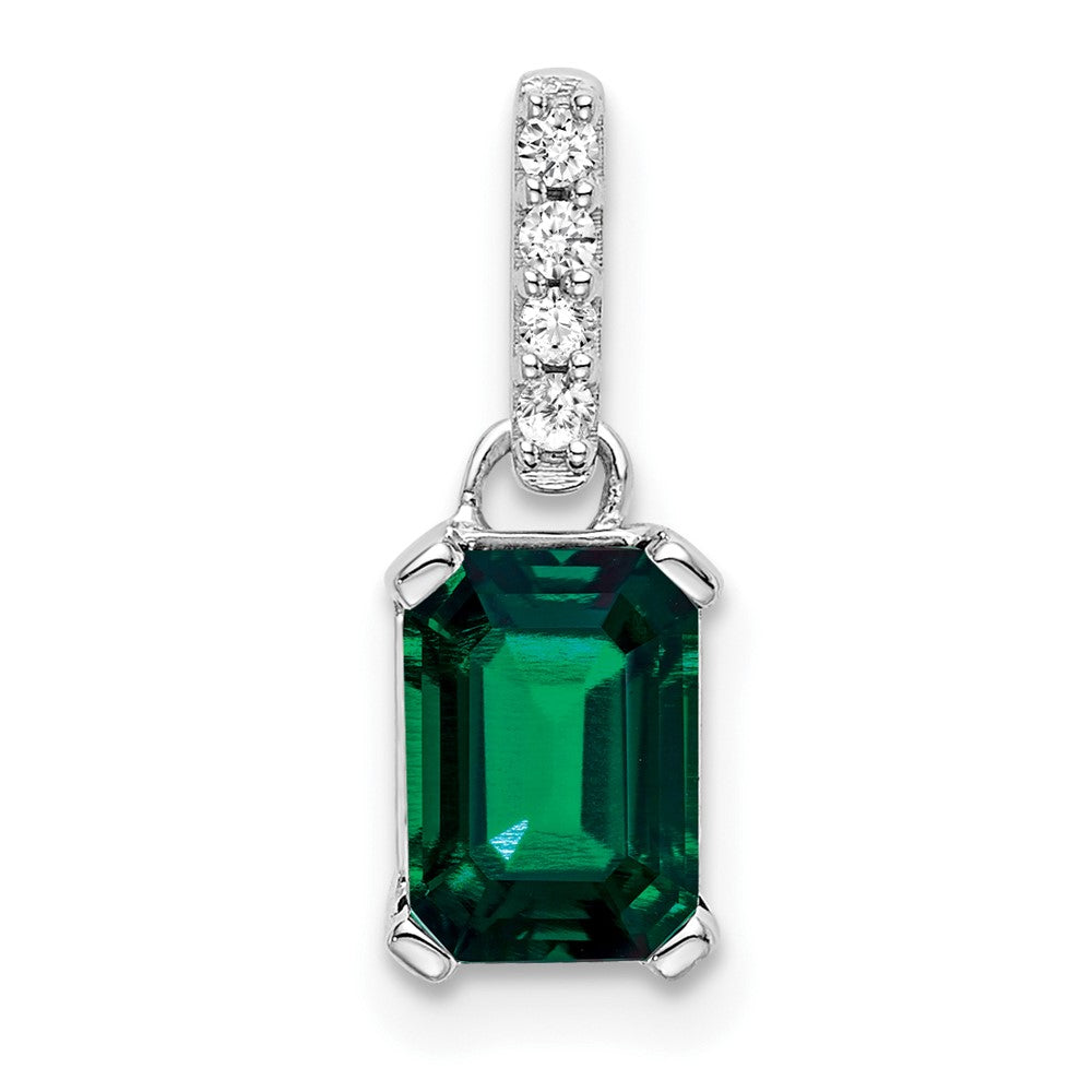 Emerald-Cut Created Emerald & Diamond Solitaire Pendant Birthstone Karat Designs