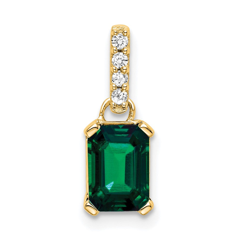 Emerald-Cut Created Emerald & Diamond Solitaire Pendant Birthstone Karat Designs