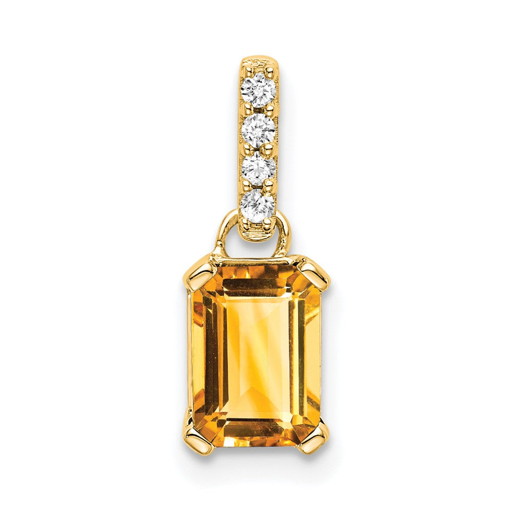 Emerald-Cut Citrine & Diamond Solitaire Pendant Birthstone Karat Designs