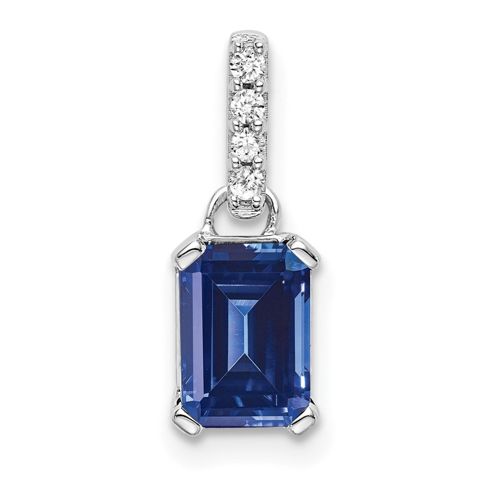 Emerald-Cut Created Sapphire & Diamond Solitaire Pendant Birthstone Karat Designs