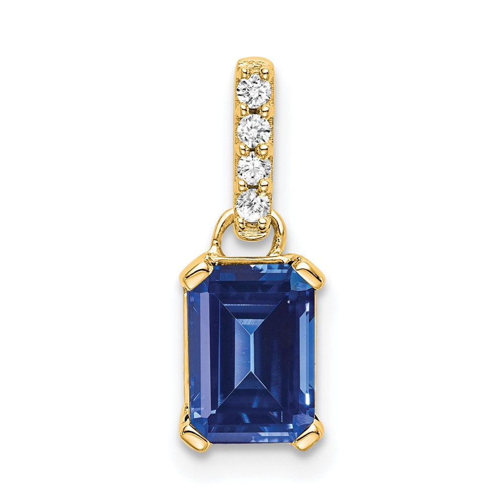 Emerald-Cut Created Sapphire & Diamond Solitaire Pendant Birthstone Karat Designs