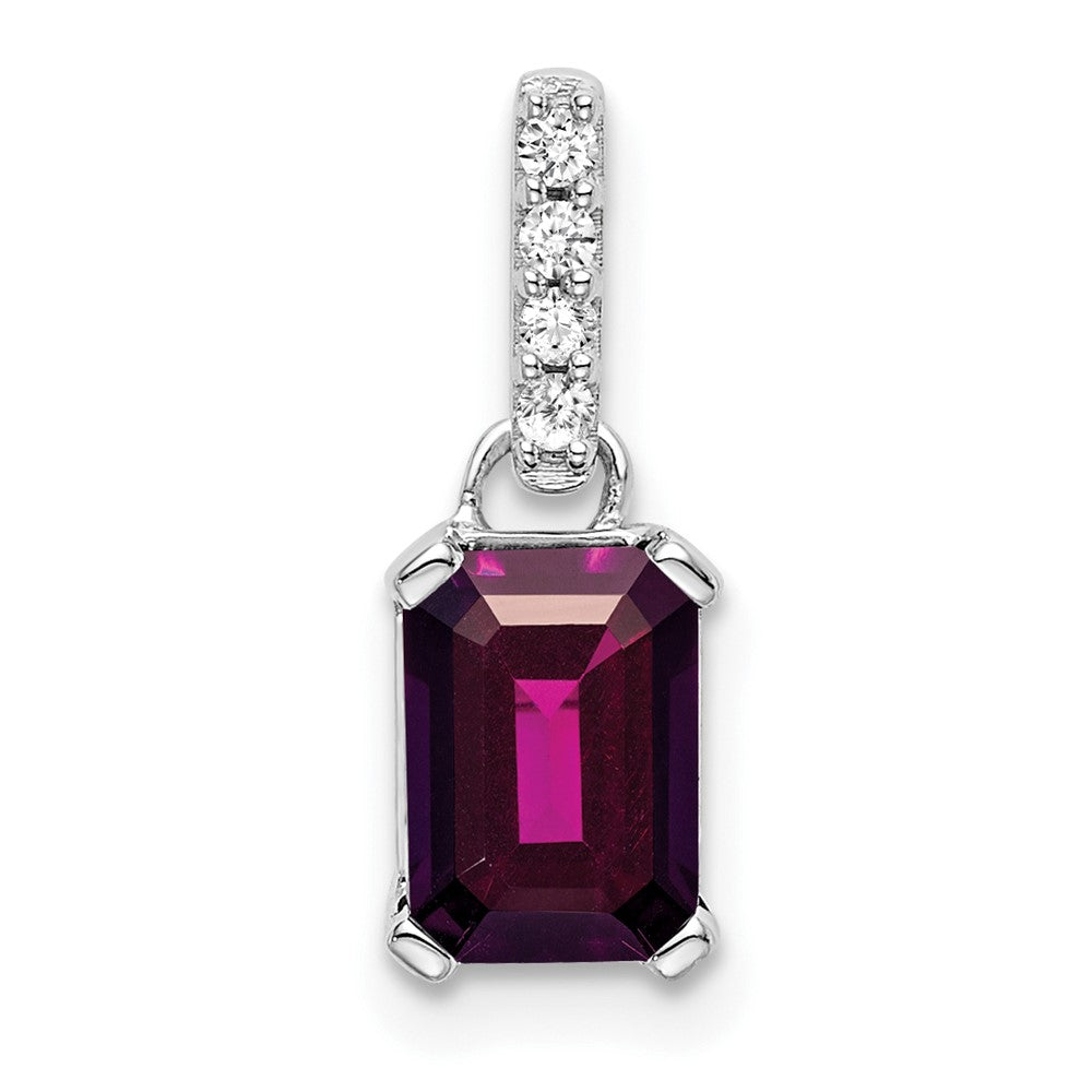 Emerald-Cut Rhodolite Garnet & Diamond Solitaire Pendant Birthstone Karat Designs