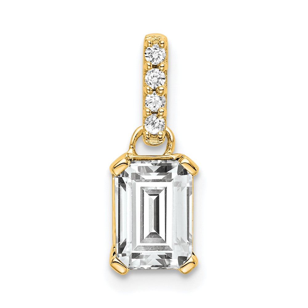 Emerald-Cut White Topaz & Diamond Solitaire Pendant Birthstone Karat Designs