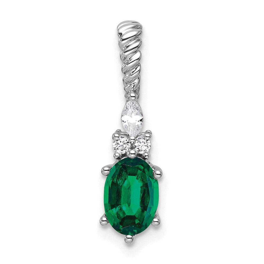 Oval Lab-Created Emerald & Diamond Birthstone Pendant Necklace Birthstone Karat Designs