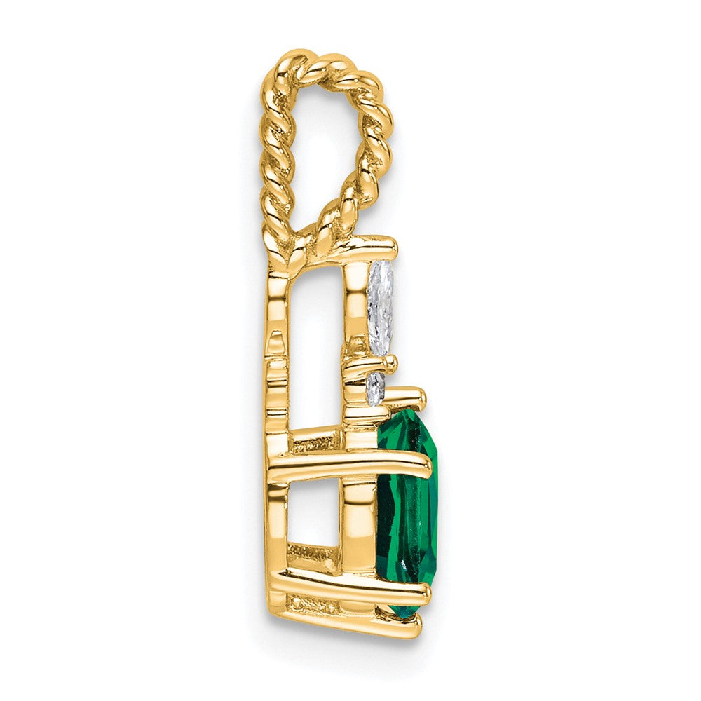 Oval Lab-Created Emerald & Diamond Birthstone Pendant Necklace Birthstone Karat Designs