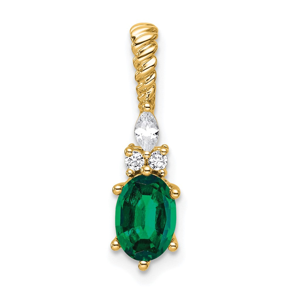 Oval Lab-Created Emerald & Diamond Birthstone Pendant Necklace Birthstone Karat Designs