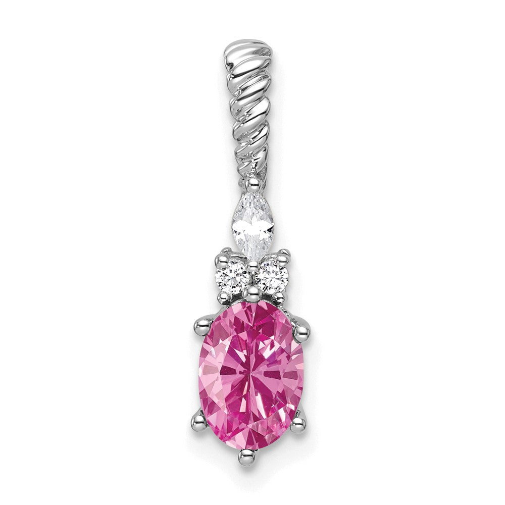 Oval Lab-Created Pink Sapphire & Diamond Birthstone Pendant Necklace Birthstone Karat Designs