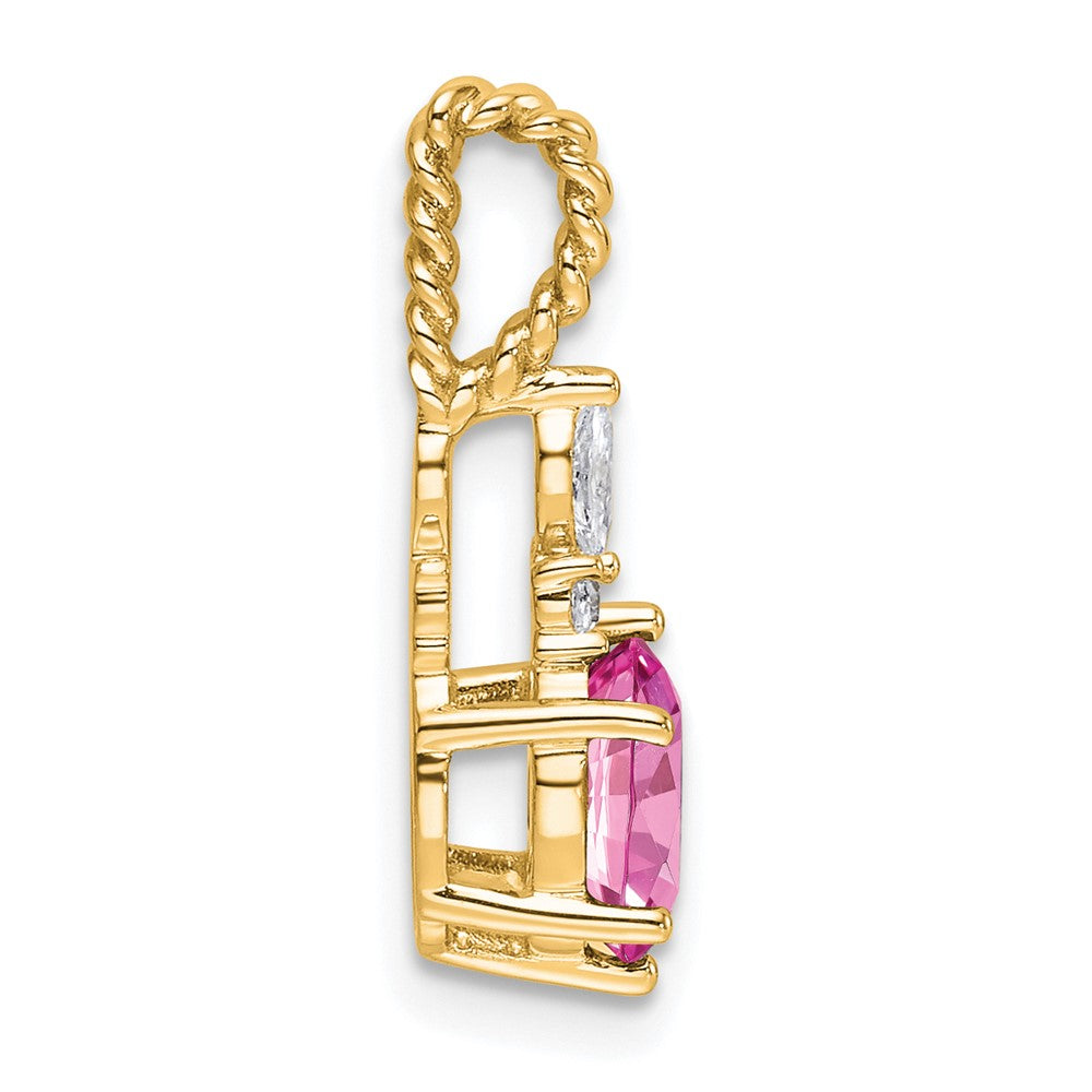 Oval Lab-Created Pink Sapphire & Diamond Birthstone Pendant Necklace Birthstone Karat Designs