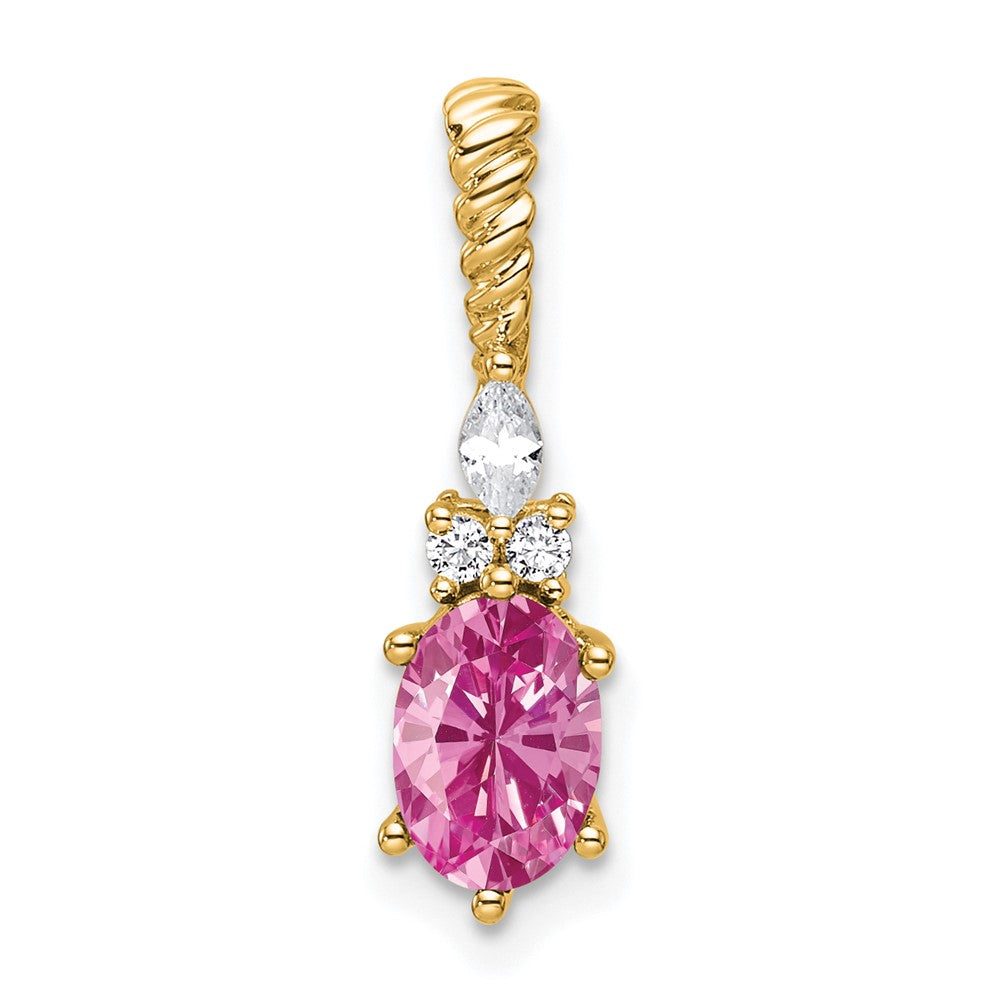 Oval Lab-Created Pink Sapphire & Diamond Birthstone Pendant Necklace Birthstone Karat Designs