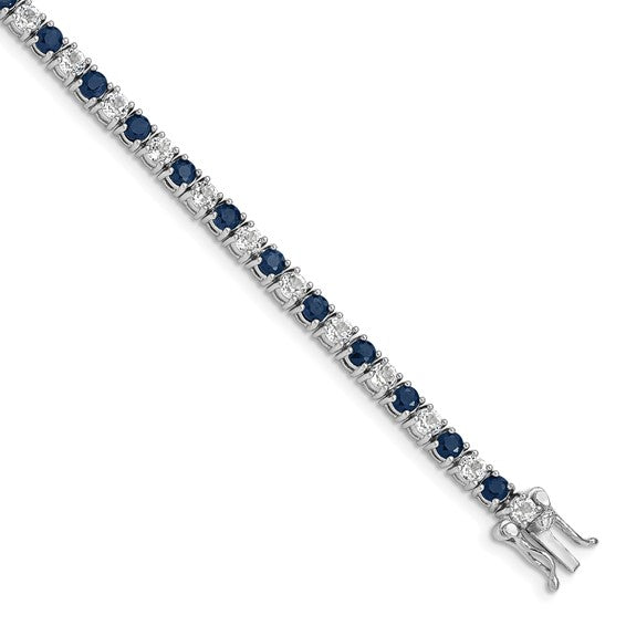 Natural Blue Sapphire & White Topaz Sterling Silver Bracelet Birthstone Karat Designs
