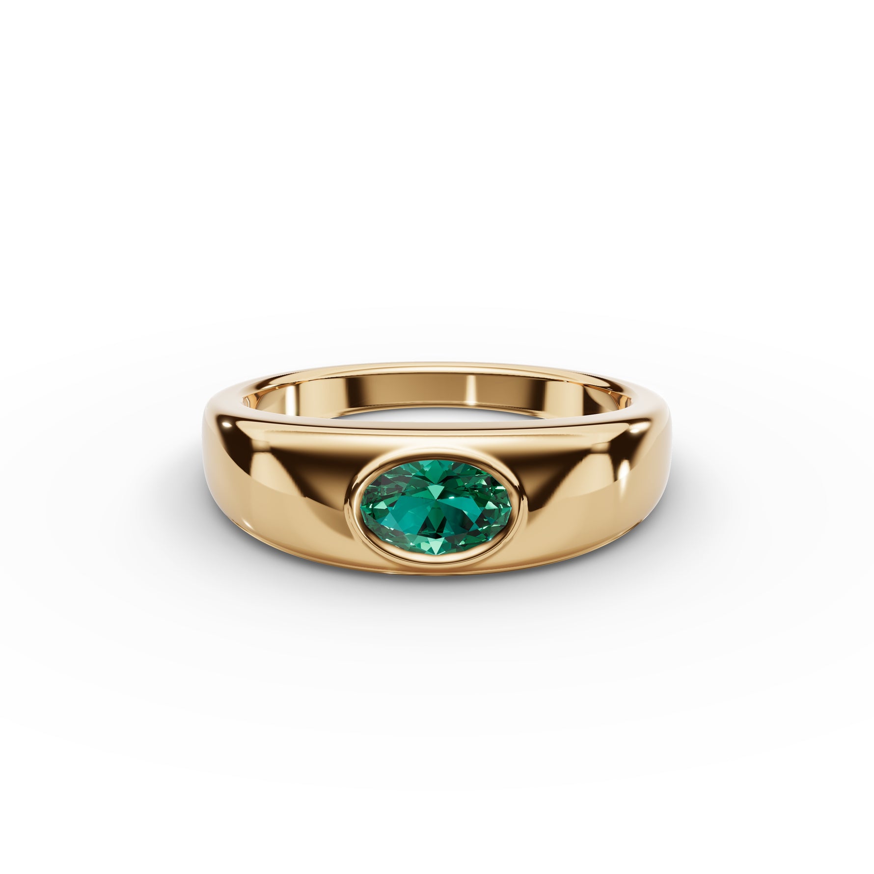 Bezel-Set Oval Emerald Ring #18k-yellow-gold