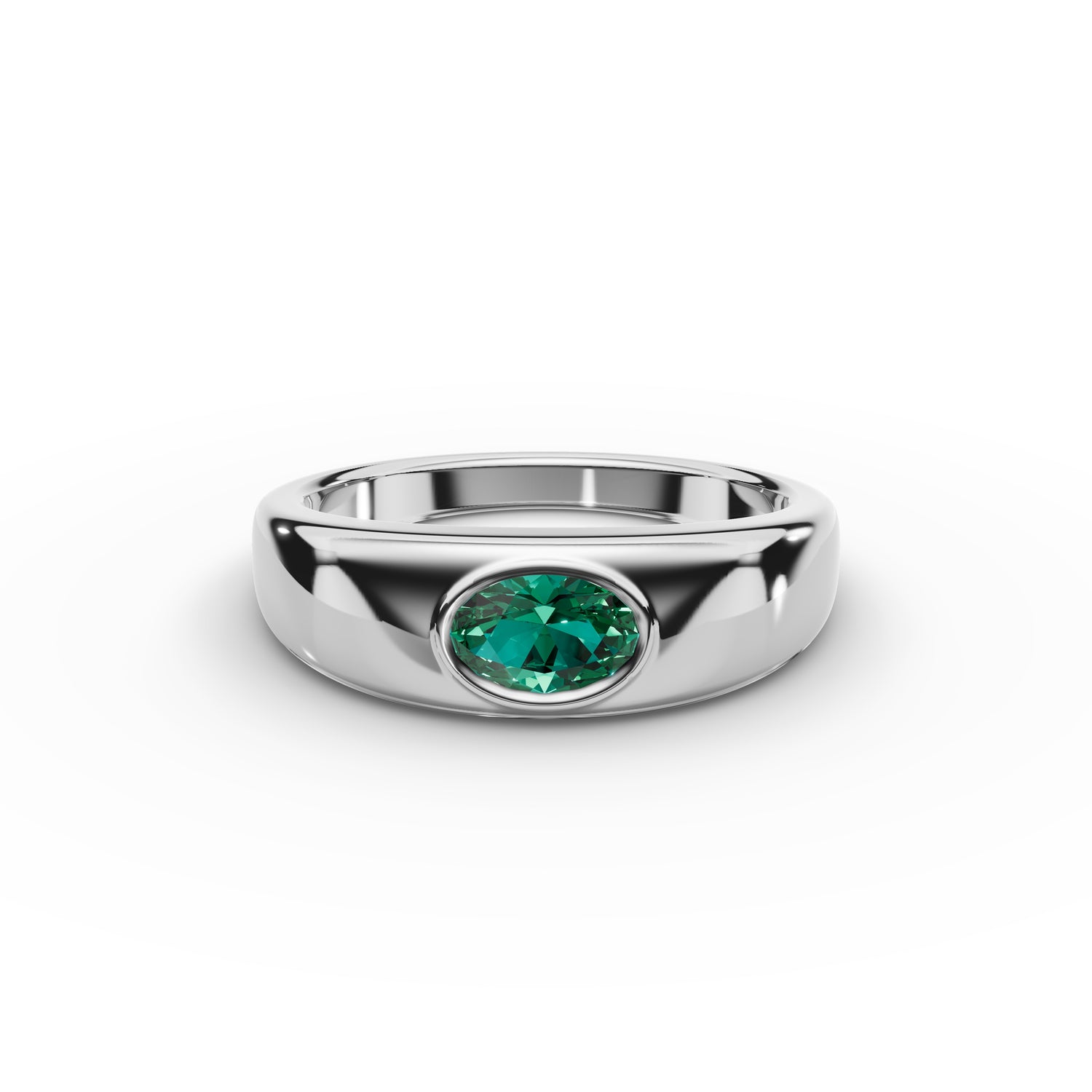 Bezel-Set Oval Emerald Ring 
