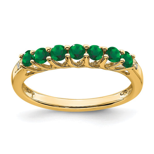 Lab-Created Emerald 7-Stone Ring 14k Yellow Gold Birthstone Karat Designs