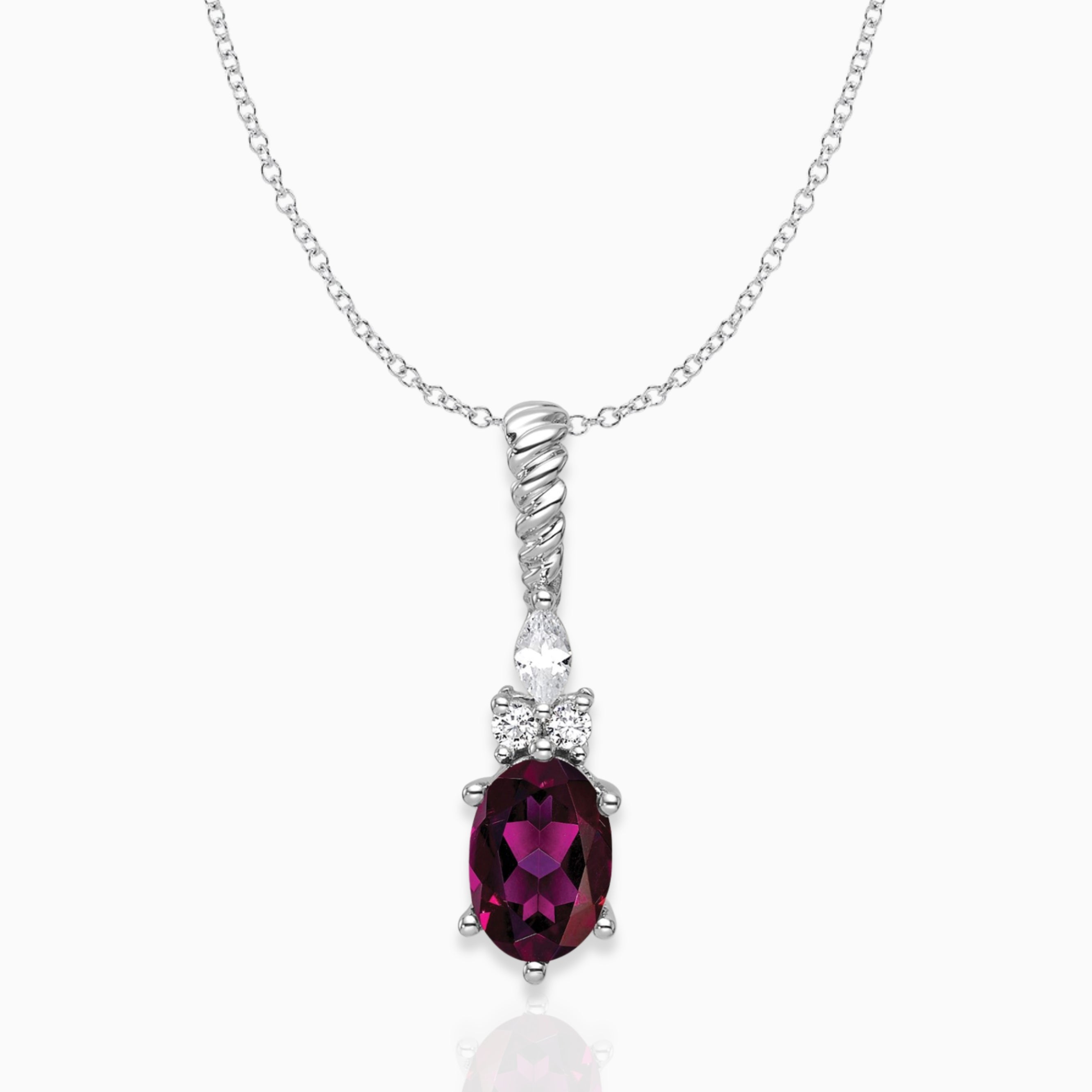 Oval Rhodolite Garnet & Diamond Birthstone Pendant Necklace 14k White Gold Birthstone Karat Designs
