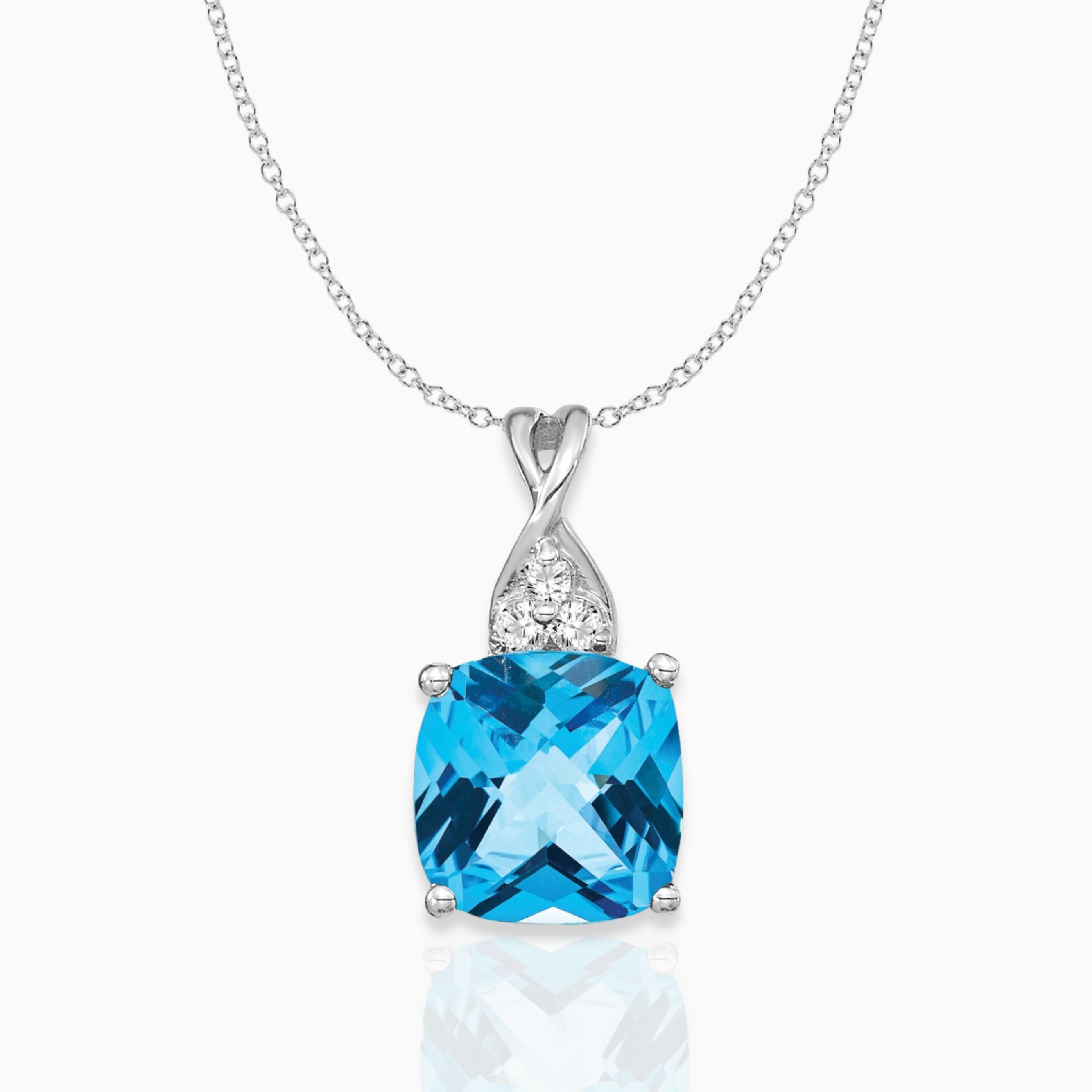 Cushion Swiss Blue Topaz December Birthstone Necklace 14k White Gold Birthstone Karat Designs