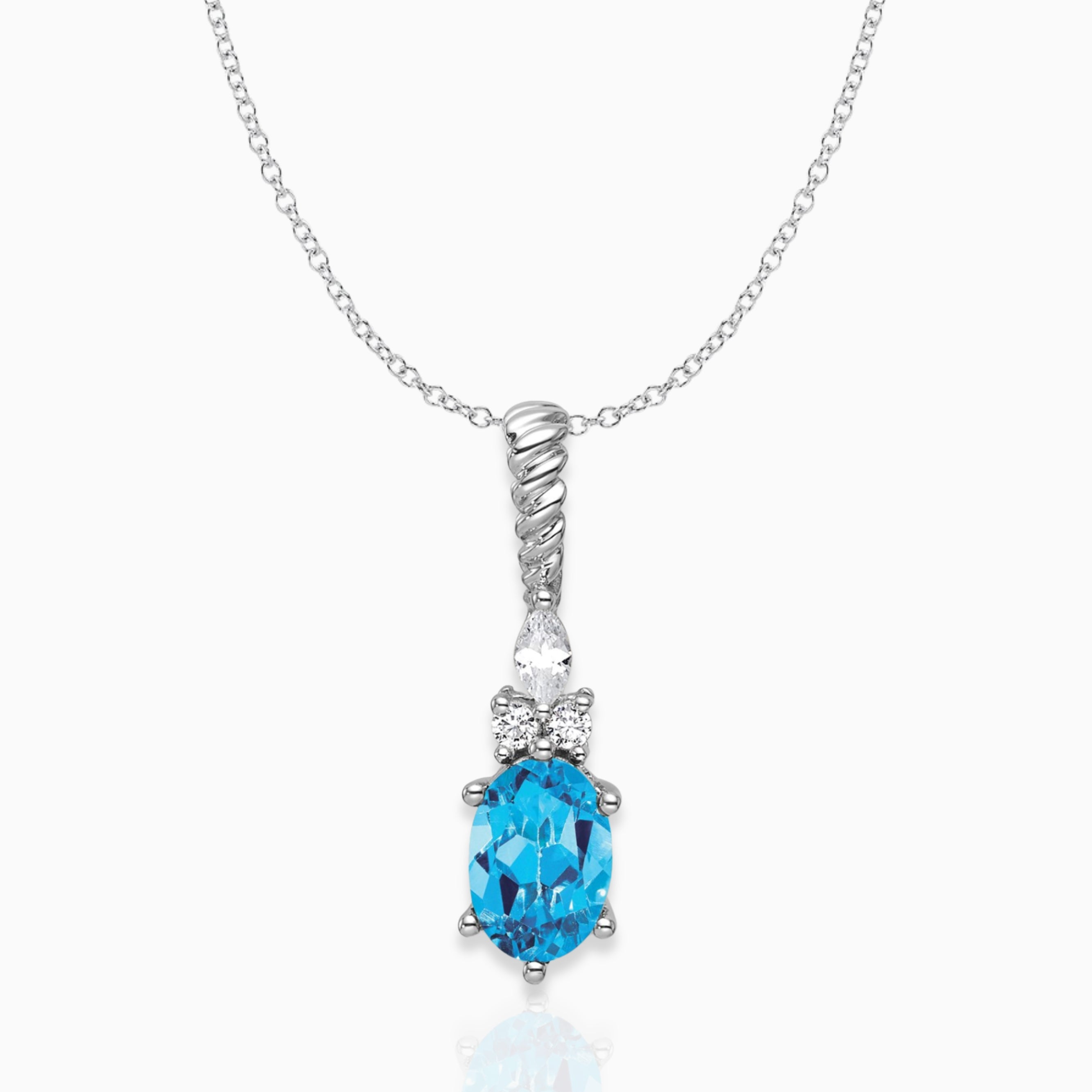 Oval Swiss Blue Topaz & Diamond Birthstone Pendant Necklace 14k White Gold Birthstone Karat Designs
