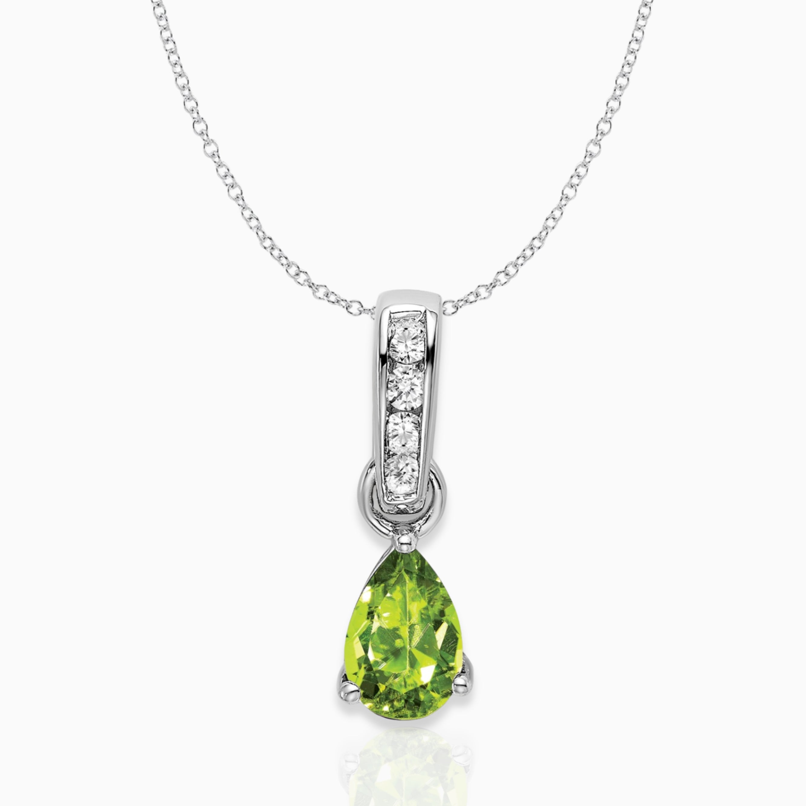 Pear Shaped Peridot Drop Pendant Necklace 14k White Gold Birthstone Karat Designs