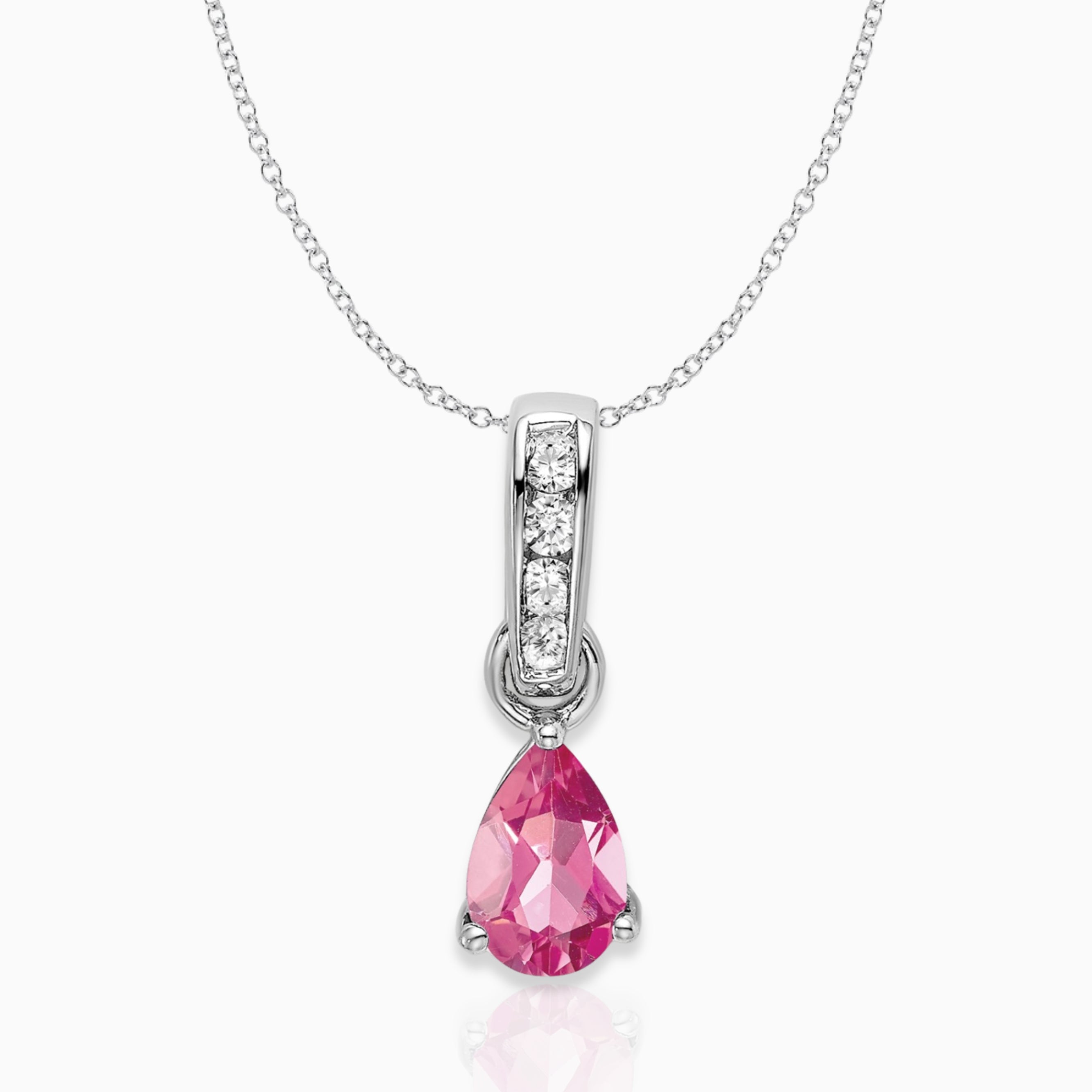 Pear Shaped Pink Tourmaline Drop Pendant Necklace 14k White Gold Birthstone Karat Designs