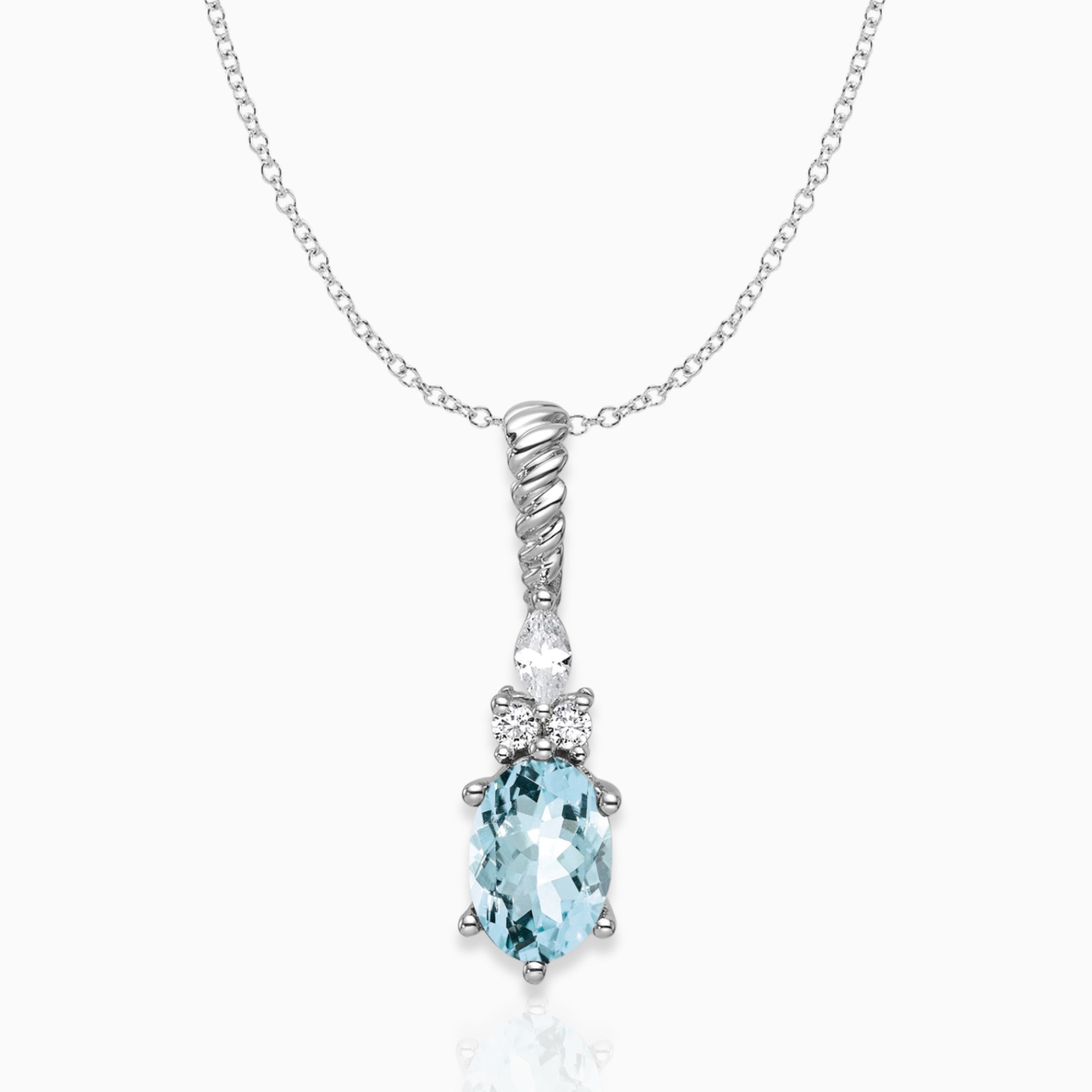 Oval Aquamarine & Diamond Birthstone Pendant Necklace 14k White Gold Birthstone Karat Designs