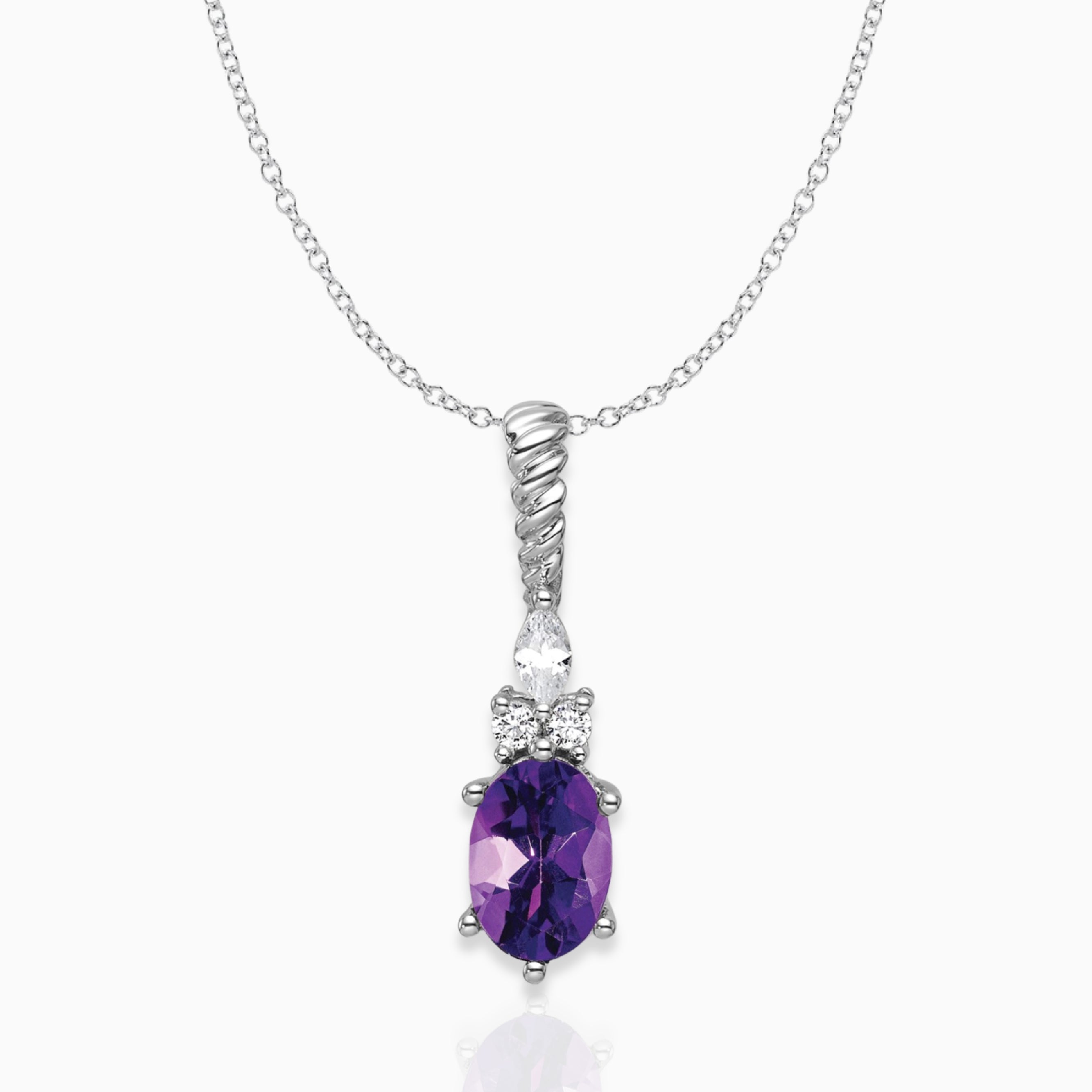 Oval Amethyst & Diamond Birthstone Pendant Necklace 14k White Gold Birthstone Karat Designs
