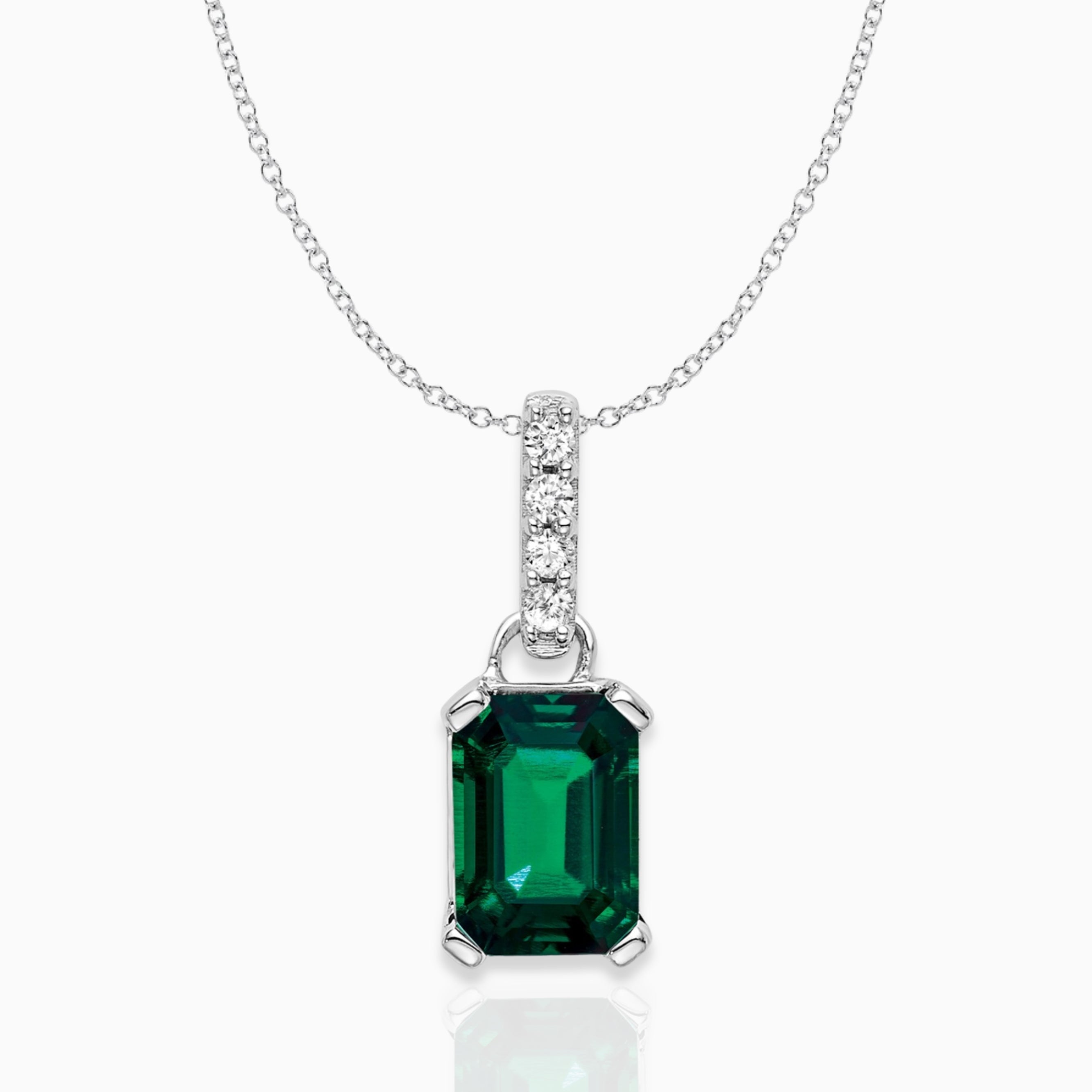 Emerald-Cut Created Emerald & Diamond Solitaire Pendant 14k White Gold Birthstone Karat Designs