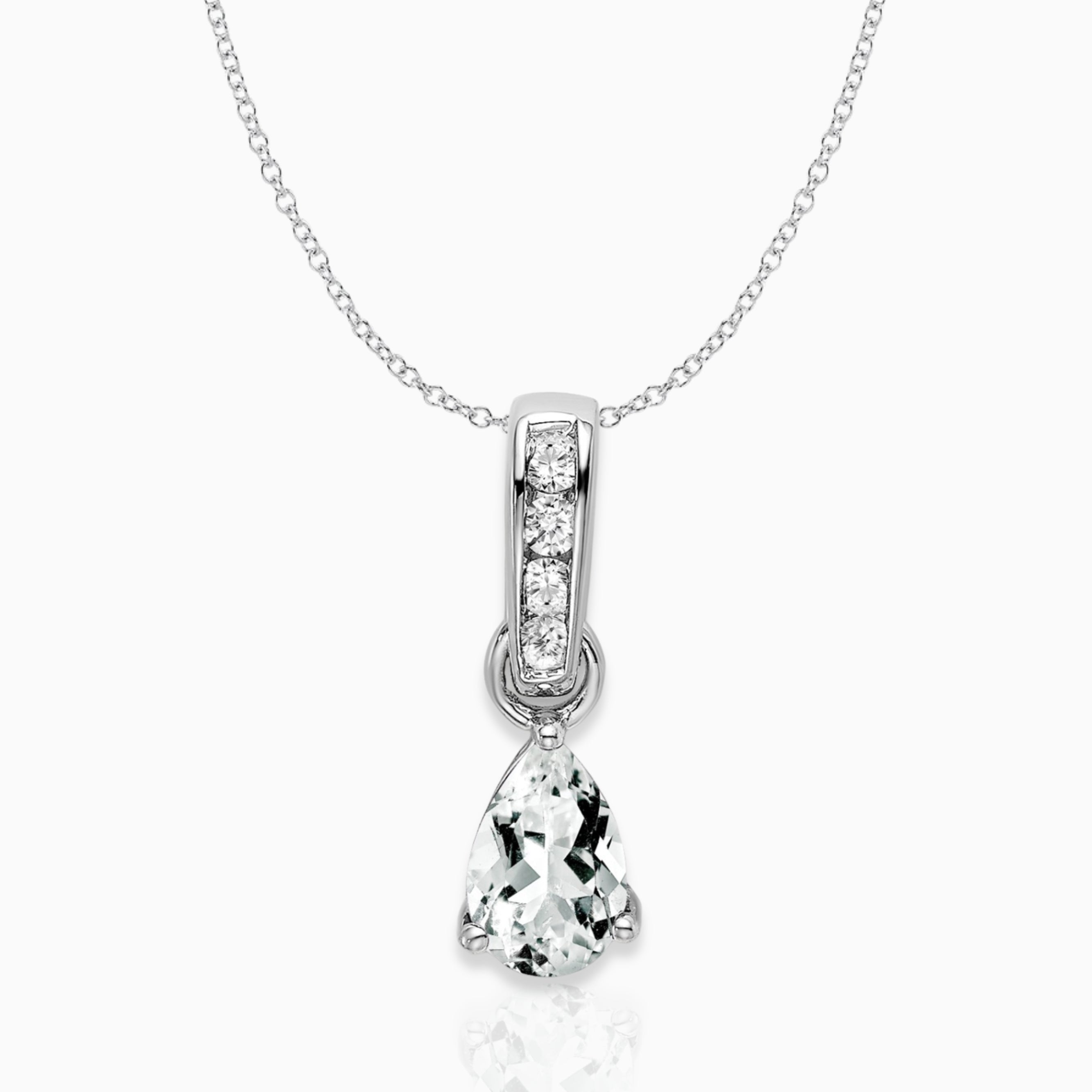 Pear Shaped White Topaz Drop Pendant Necklace 14k White Gold Birthstone Karat Designs