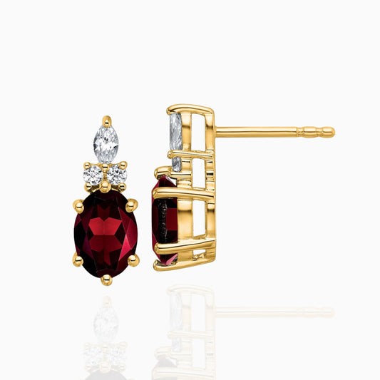 Oval Garnet & Diamond Cluster Stud Earrings