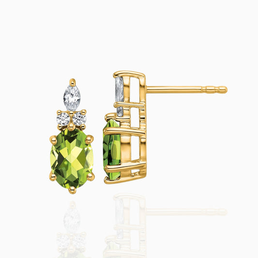 Oval Peridot & Diamond Cluster Stud Earrings