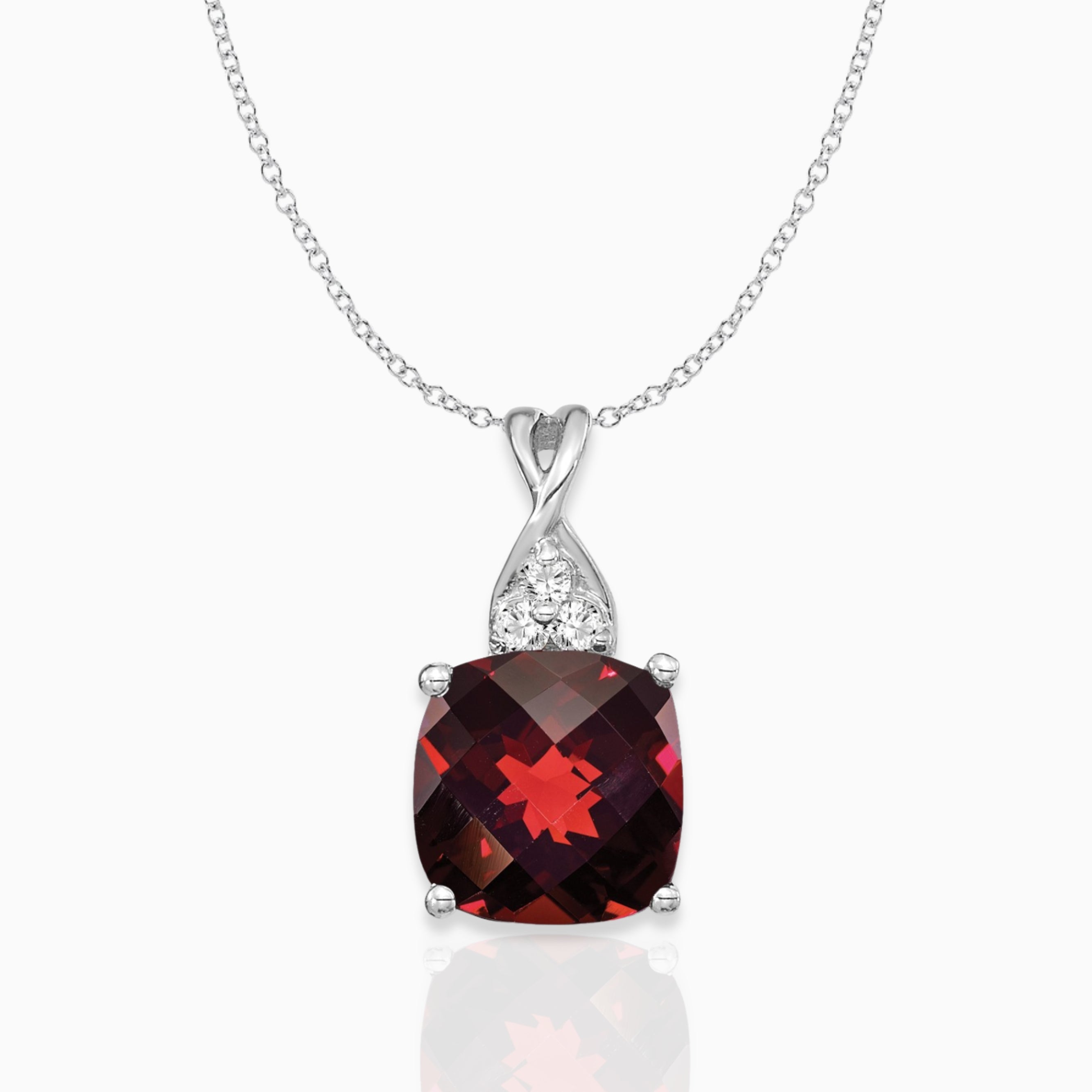 Cushion Garnet January Birthstone Necklace 14k White Gold Birthstone Karat Designs