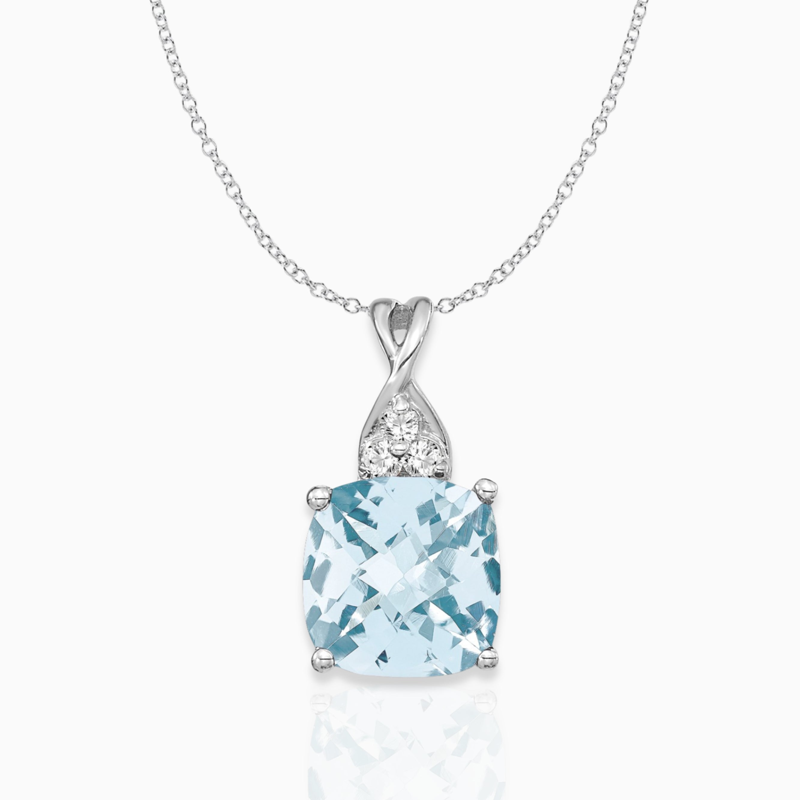 Cushion Aquamarine March Birthstone Necklace 14k White Gold Birthstone Karat Designs