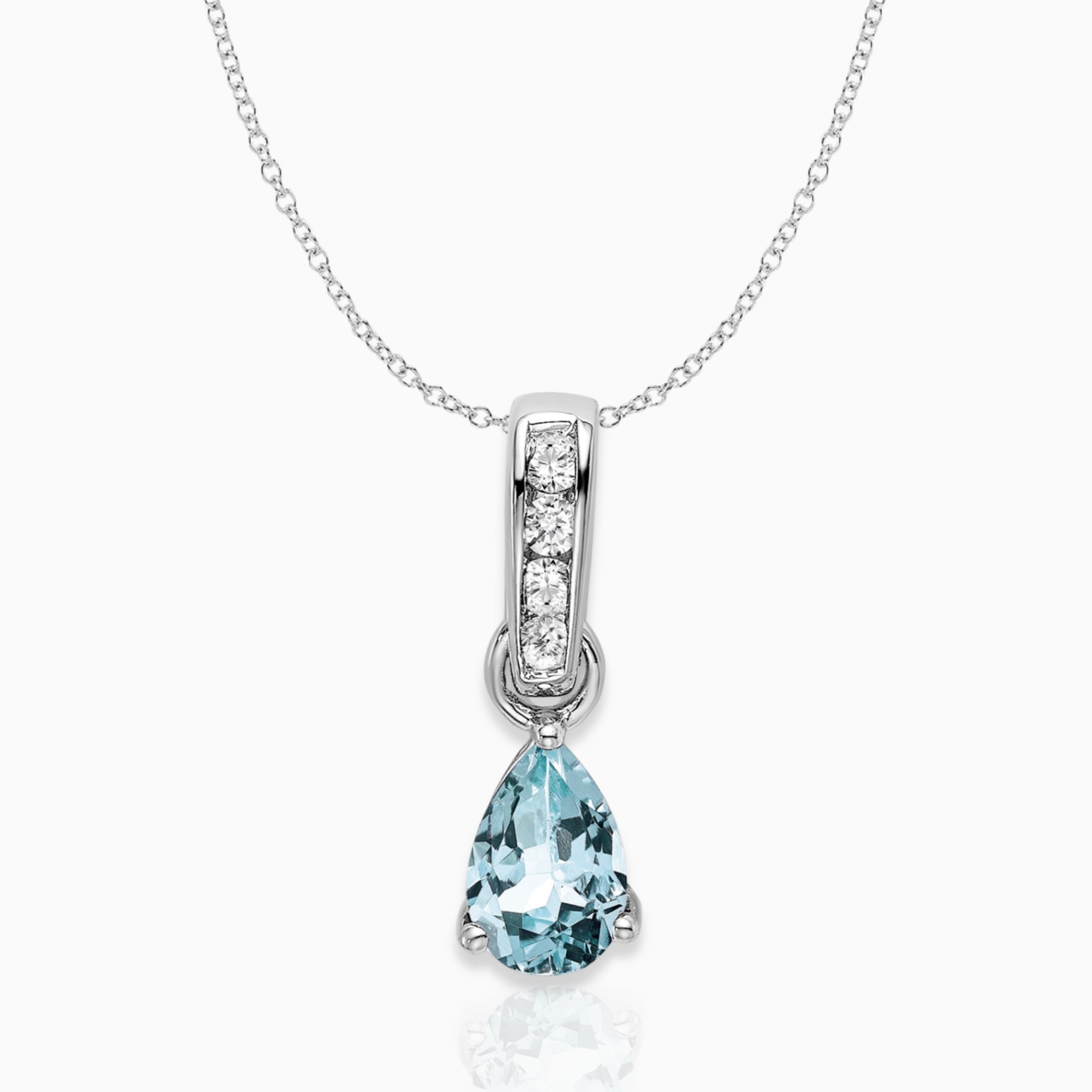 Pear Shaped Aquamarine Drop Pendant Necklace 14k White Gold Birthstone Karat Designs