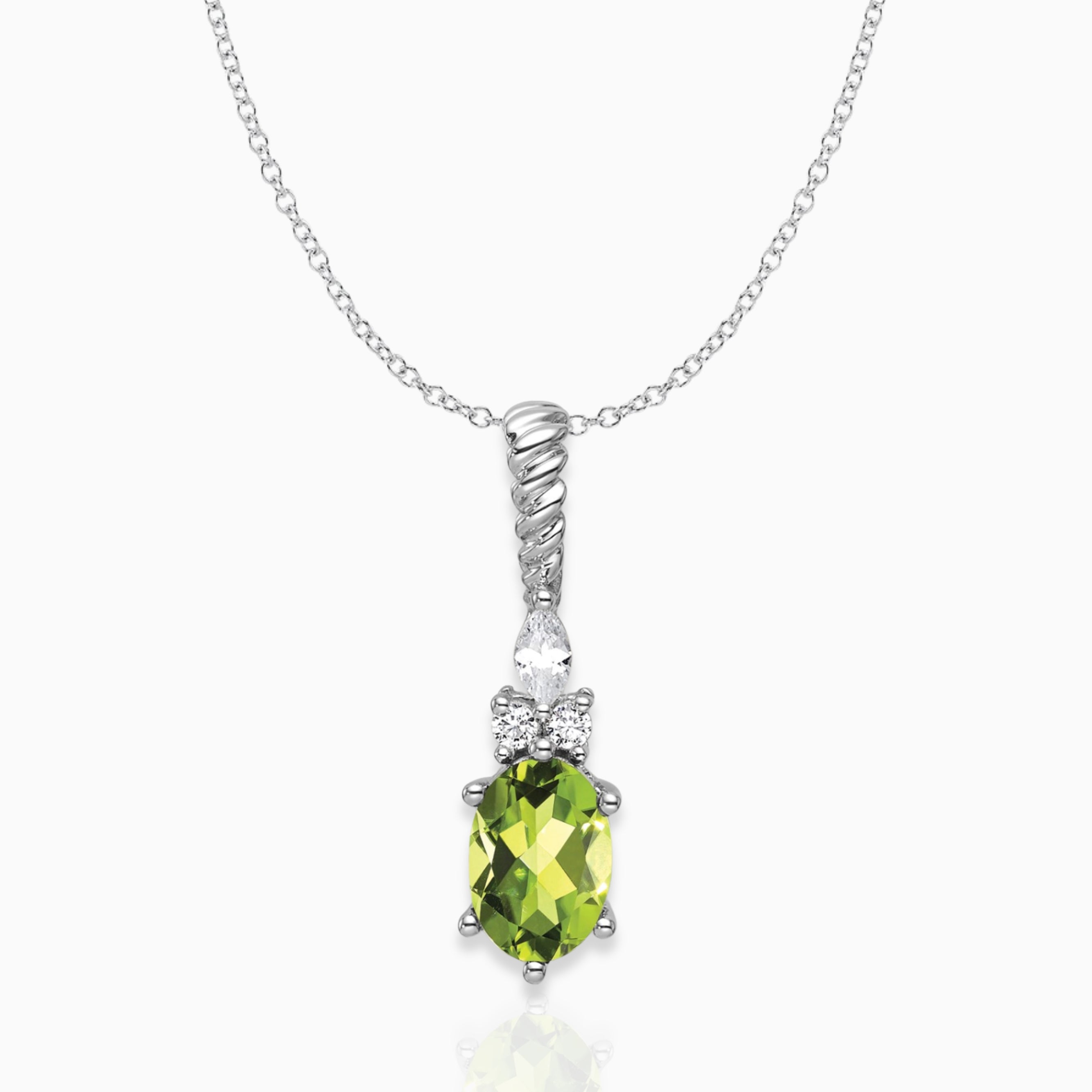 Oval Peridot & Diamond Birthstone Pendant Necklace 14k White Gold Birthstone Karat Designs