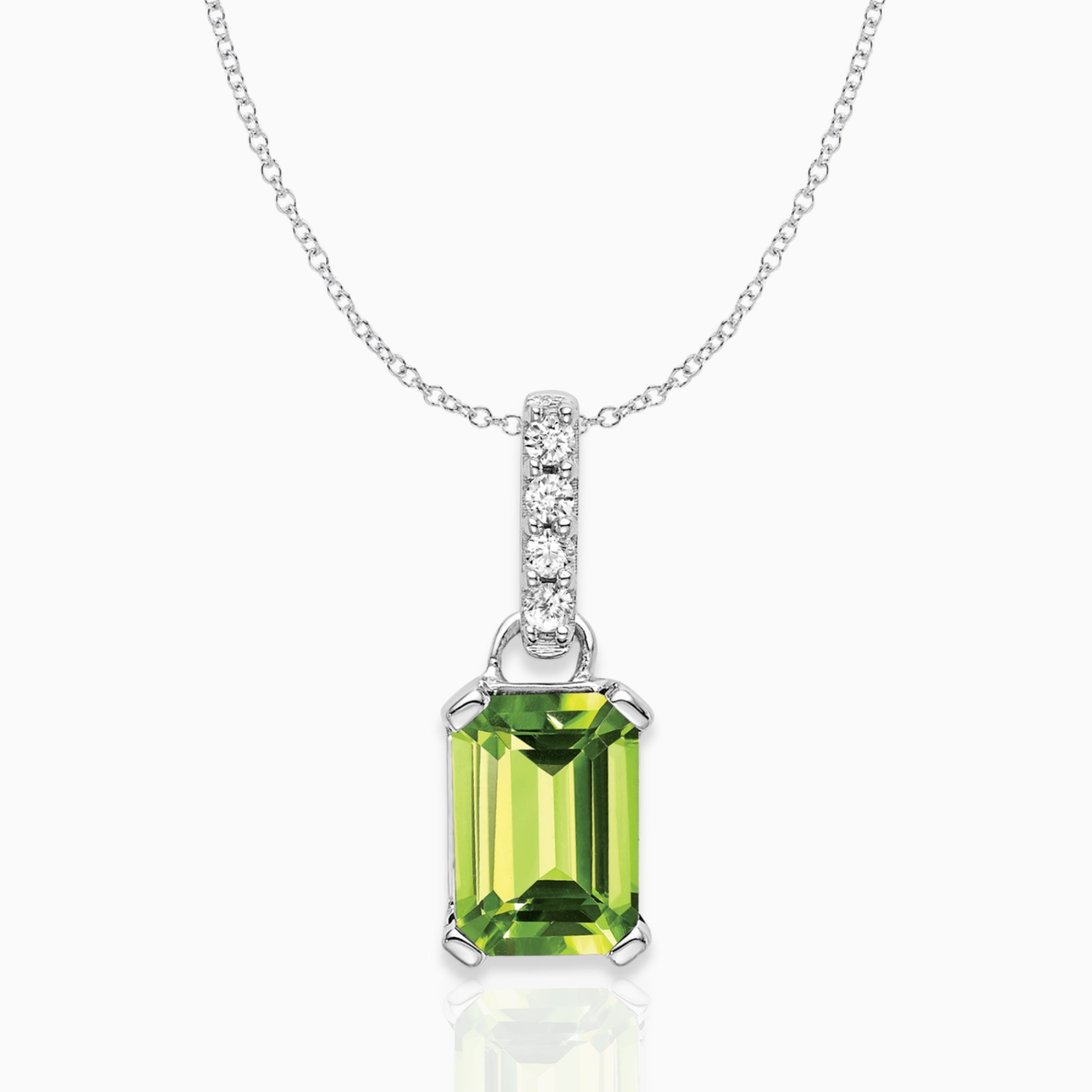Emerald-Cut Peridot & Diamond Solitaire Pendant 14k White Gold Birthstone Karat Designs