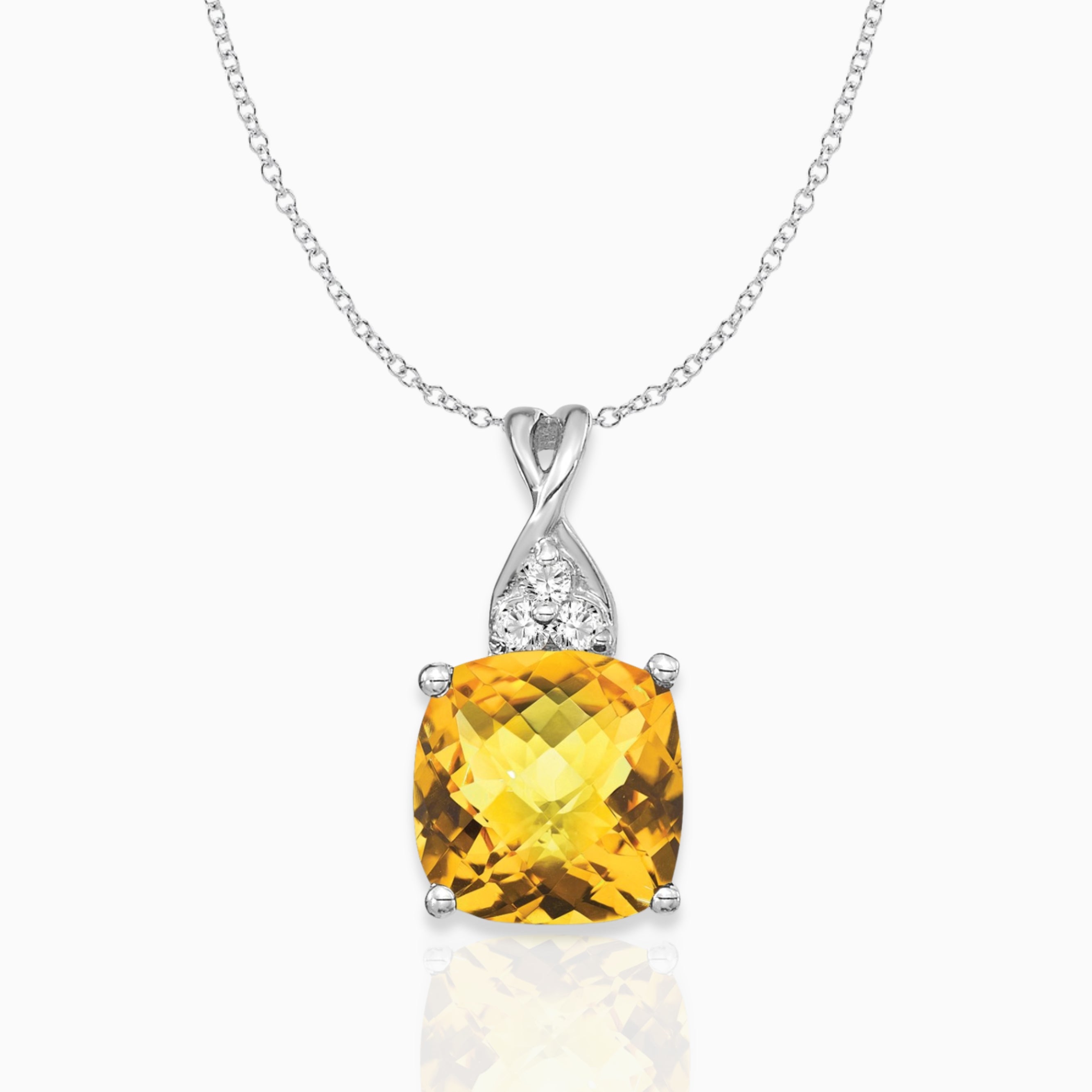 Cushion Citrine November Birthstone Necklace 14k White Gold Birthstone Karat Designs