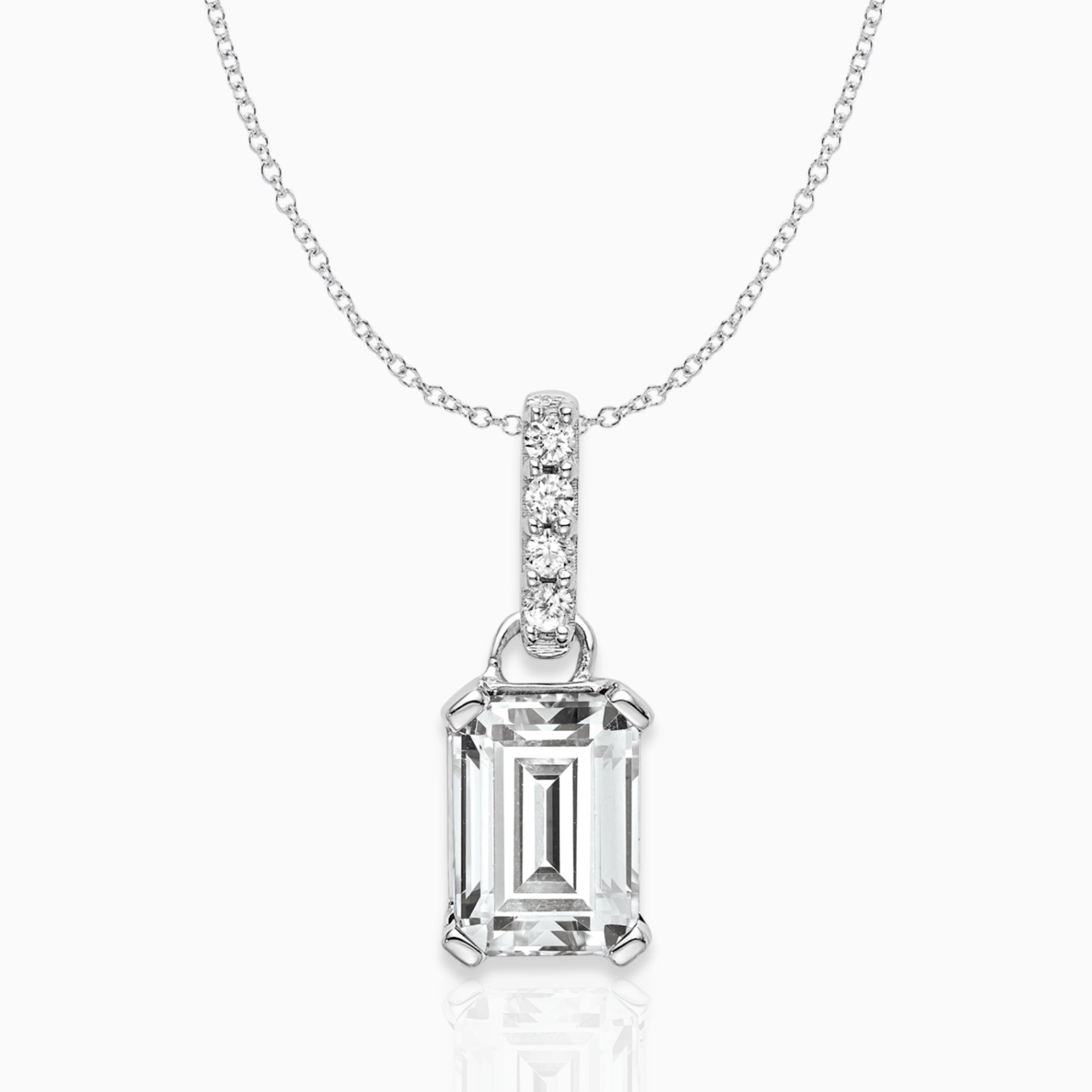 Emerald-Cut White Topaz & Diamond Solitaire Pendant 14k White Gold Birthstone Karat Designs