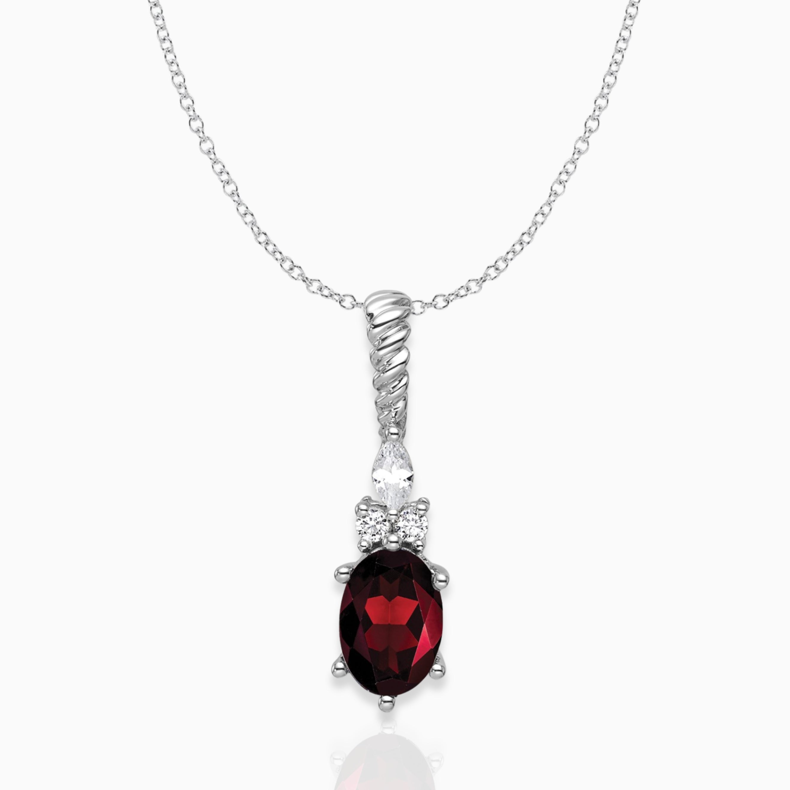 Oval Garnet & Diamond Birthstone Pendant Necklace 14k White Gold Birthstone Karat Designs