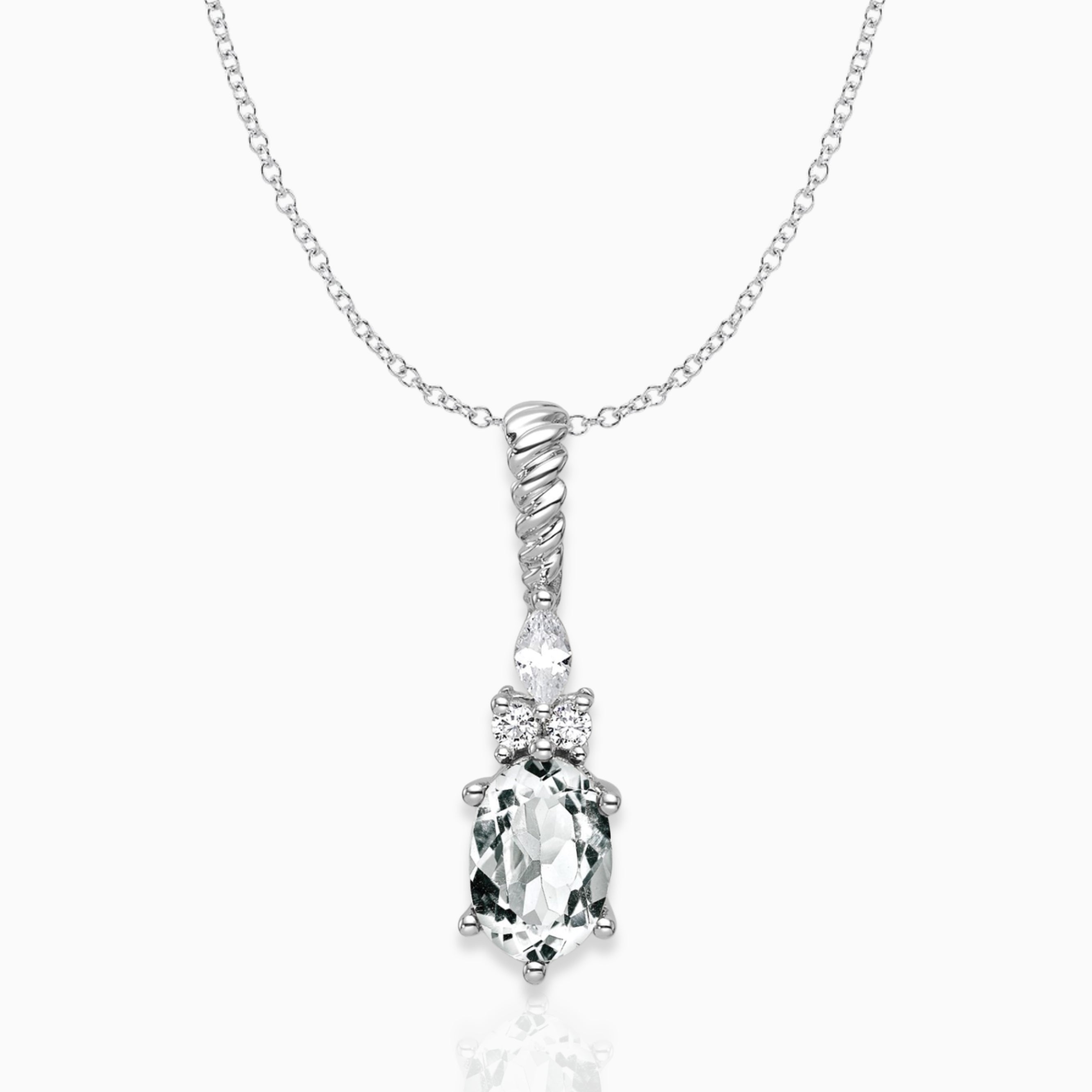 Oval White Topaz & Diamond Birthstone Pendant Necklace 14k White Gold Birthstone Karat Designs
