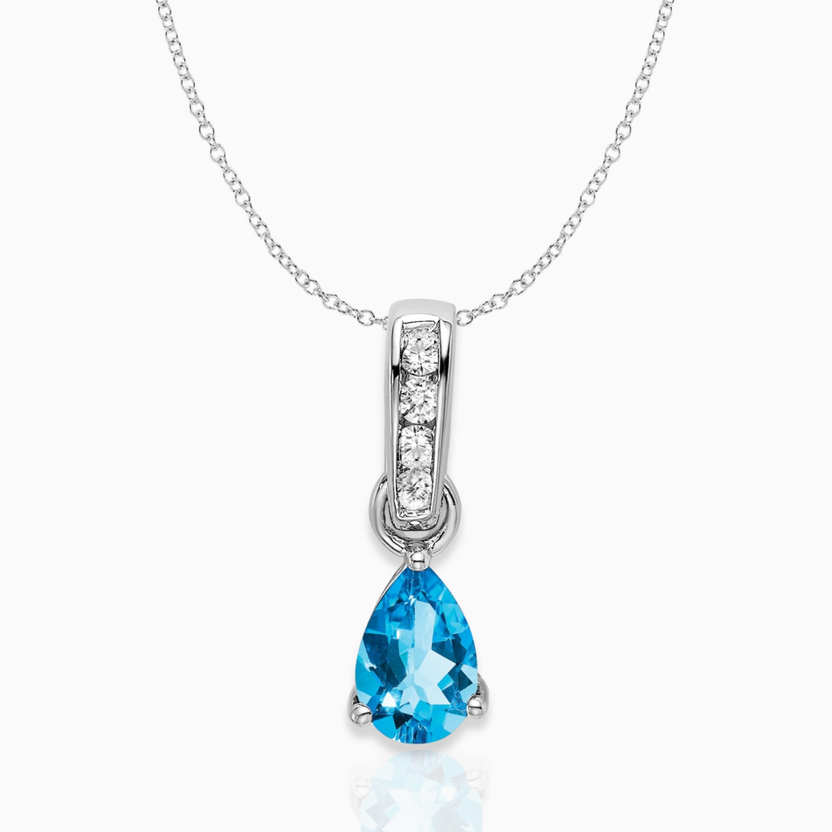Pear Shaped Blue Topaz Drop Pendant Necklace 14k White Gold Birthstone Karat Designs